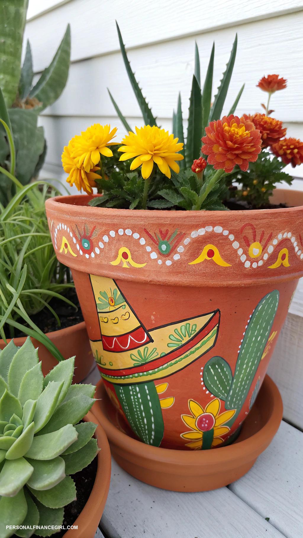 cinco de mayo crafts Painted flower pots with sombrero designs