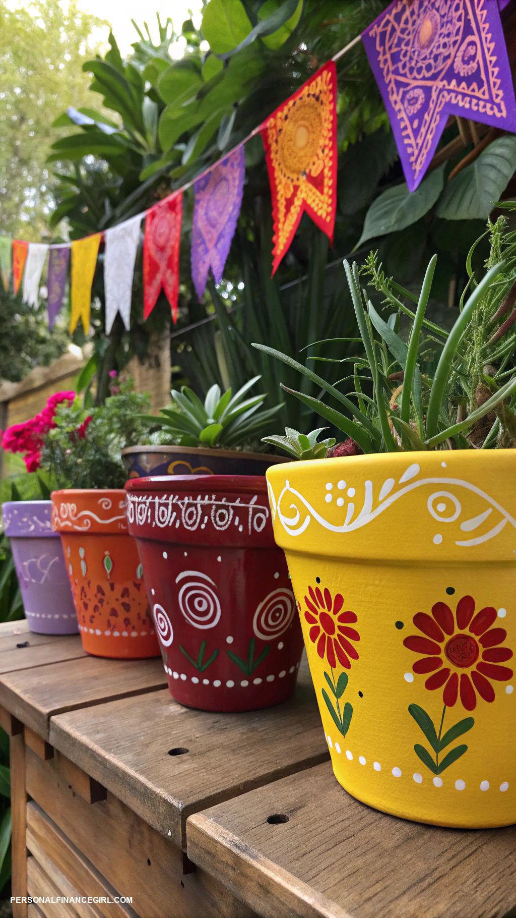 cinco de mayo crafts Painted flower pots with vibrant colors