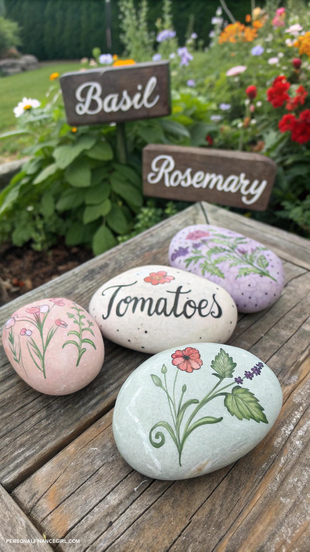 frugal garden crafts Create garden markers from painted stones