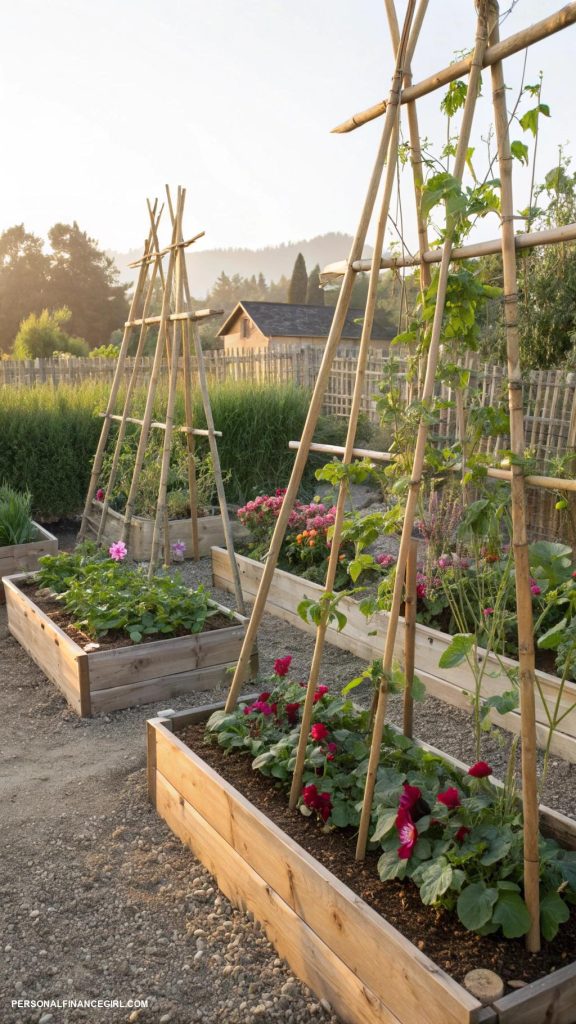 frugal garden crafts Make trellises from bamboo stakes