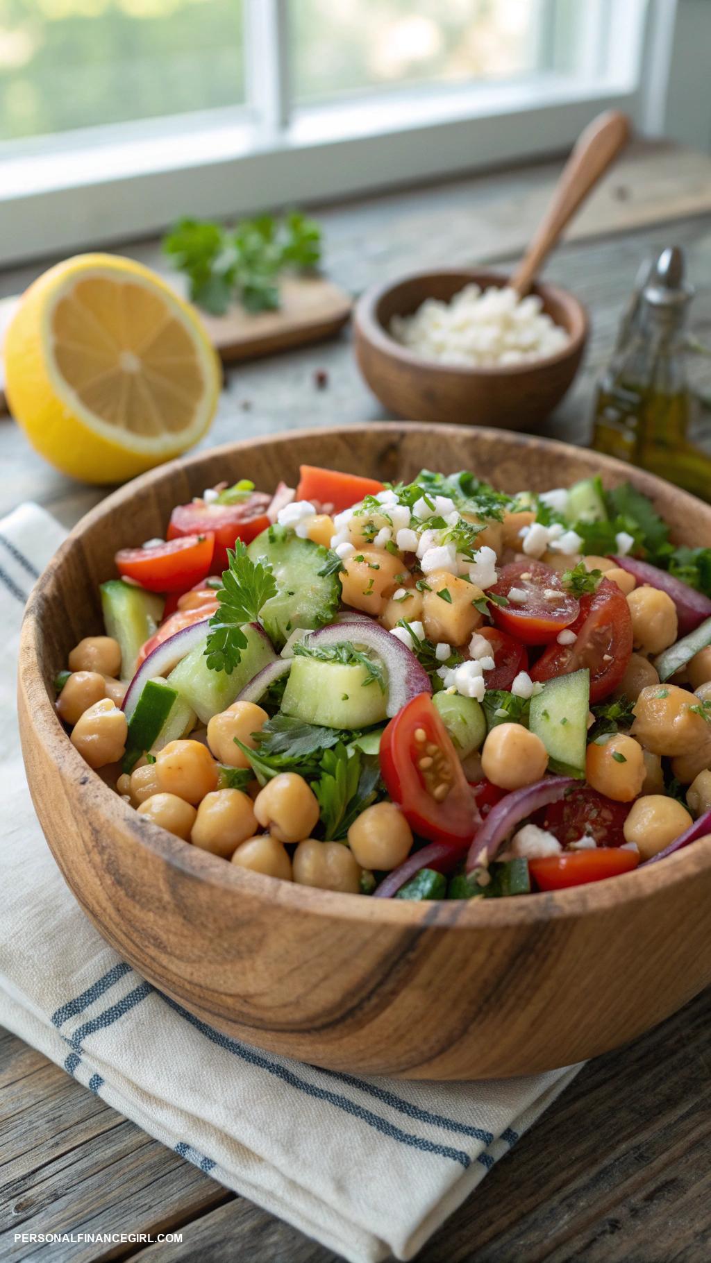 frugal meals Chickpea salad with lemon dressing