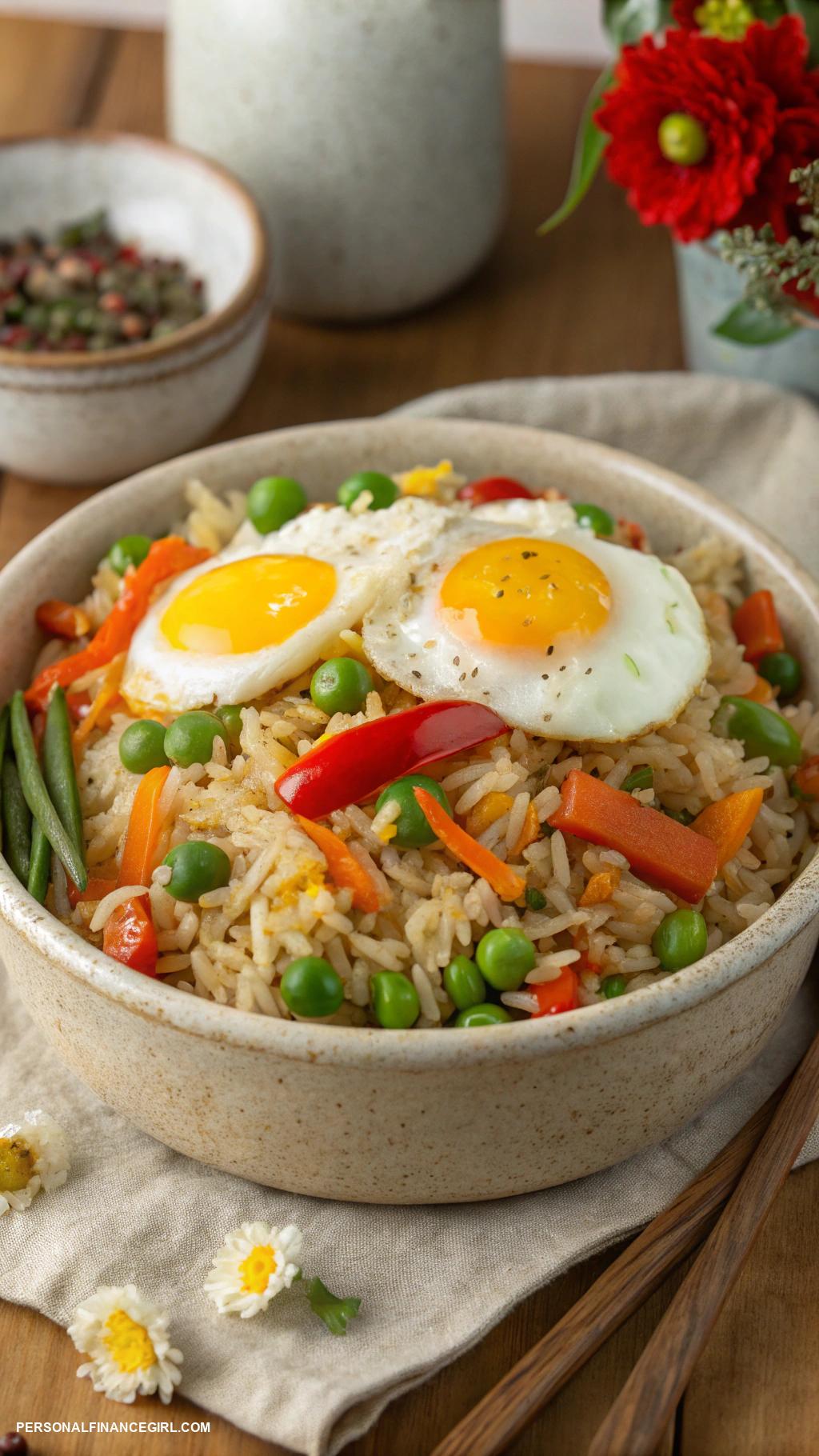 frugal meals Egg fried rice with mixed vegetables
