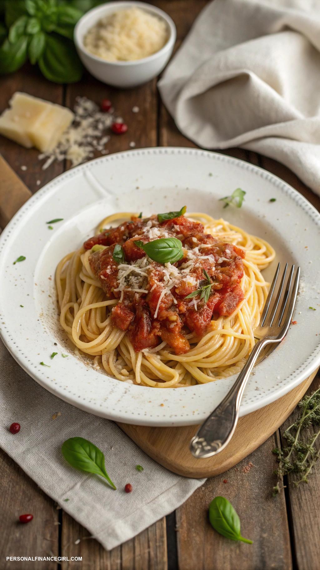frugal meals Pasta with homemade tomato sauce