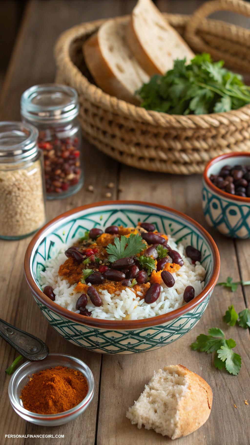 frugal meals Rice and beans with spices