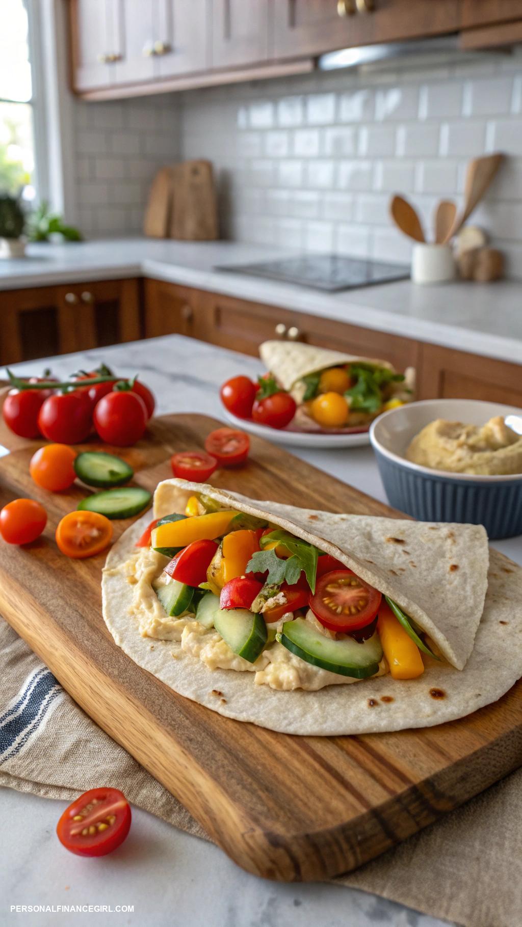 frugal meals Tortilla wraps with hummus and veggies