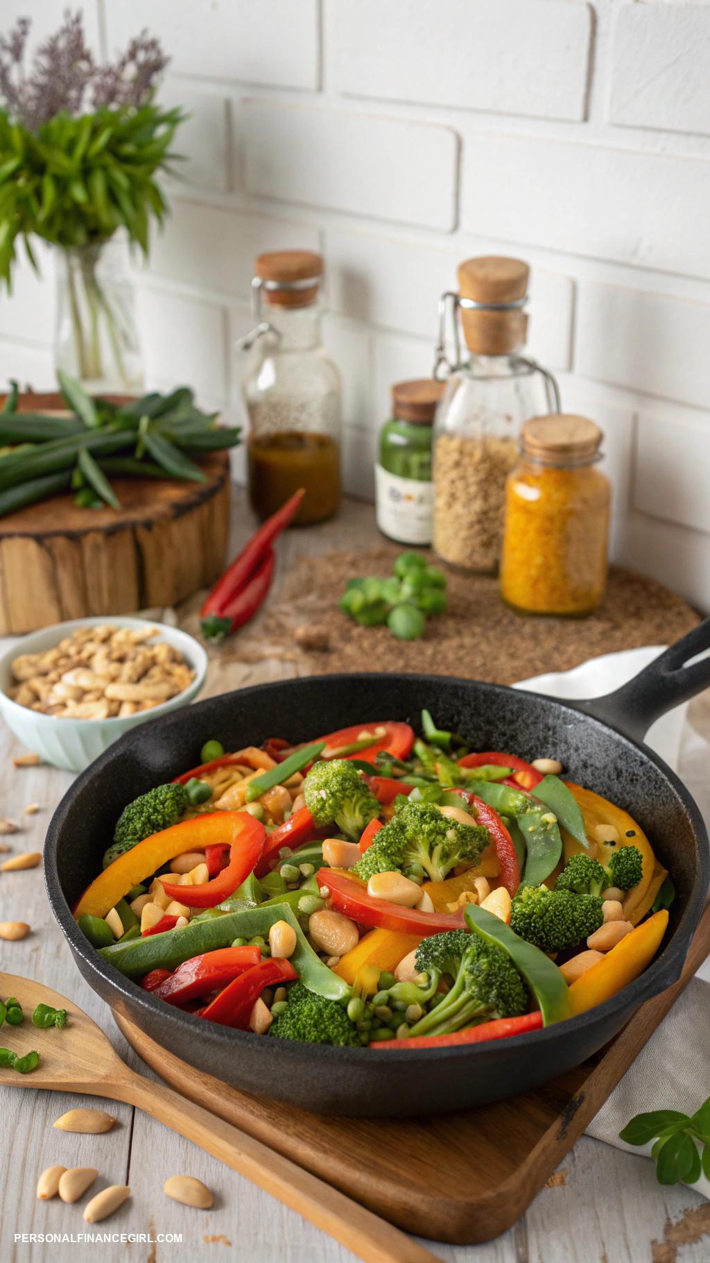 frugal meals Vegetable stir fry with peanut sauce