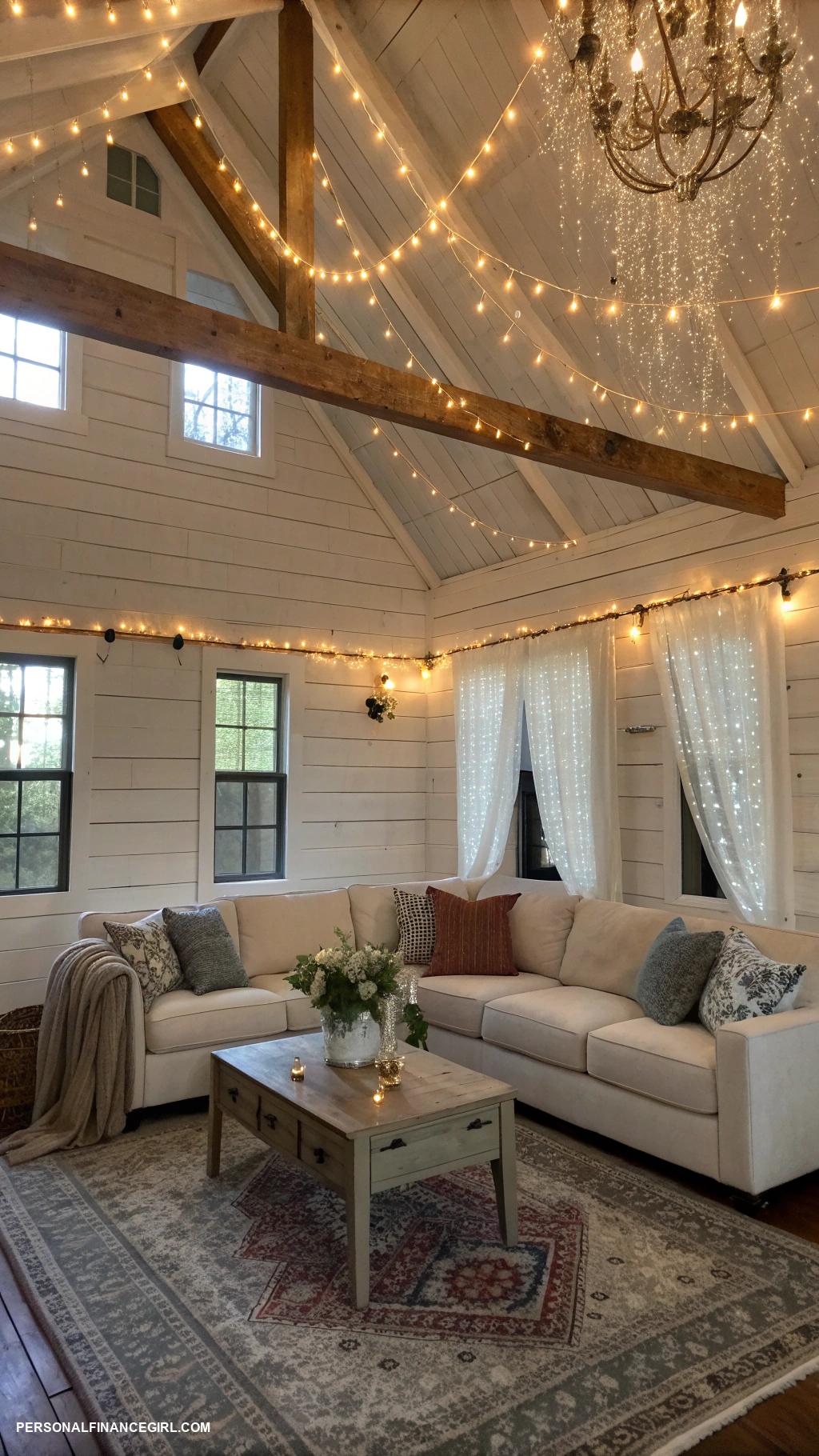 cheap ceiling ideas diy Drape fairy lights for ambient lighting
