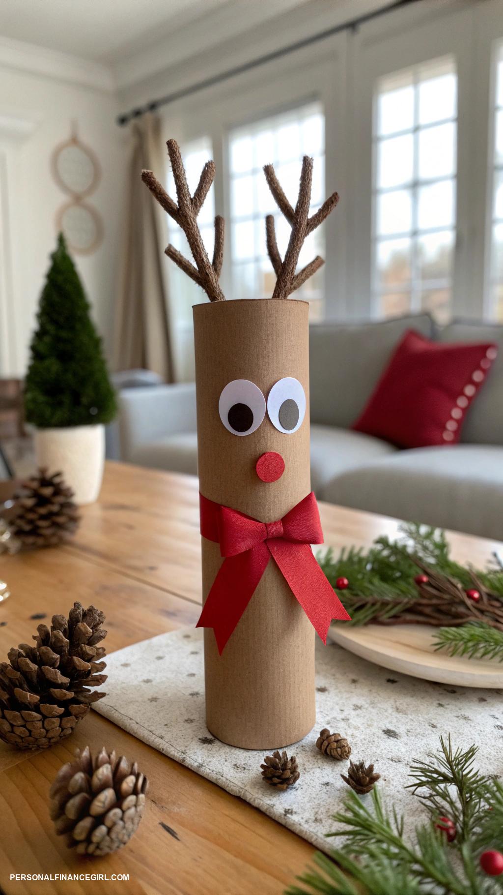 cheap christmas crafts for kids Cardboard tube reindeer with googly eyes