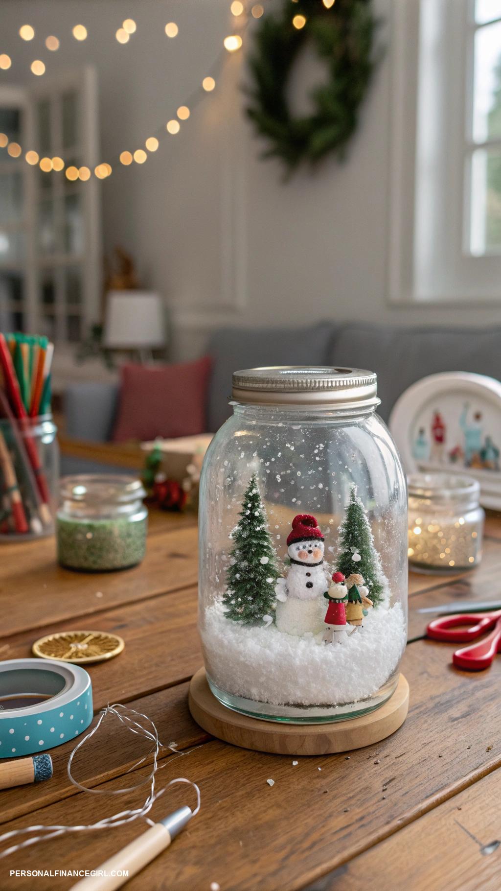 cheap christmas crafts for kids Mason jar snow globes with mini figures