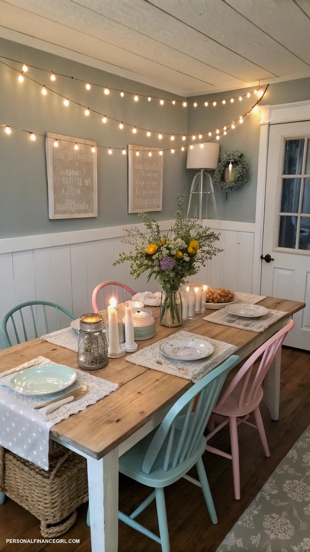 cheap dining room ideas Hang string lights for a cozy atmosphere