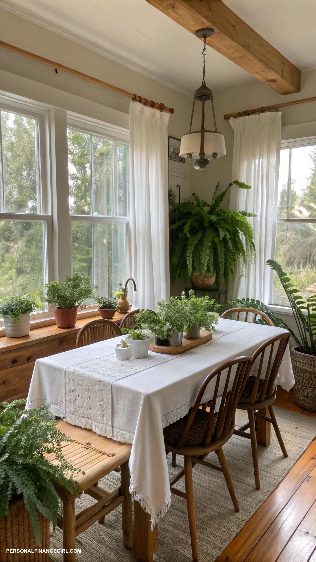 cheap dining room ideas Incorporate potted plants for natural decoration