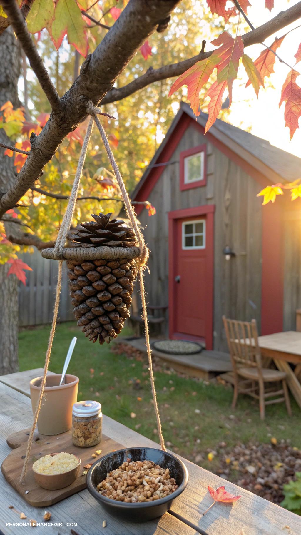 cheap fall crafts for kids Homemade birdfeeders with pinecones