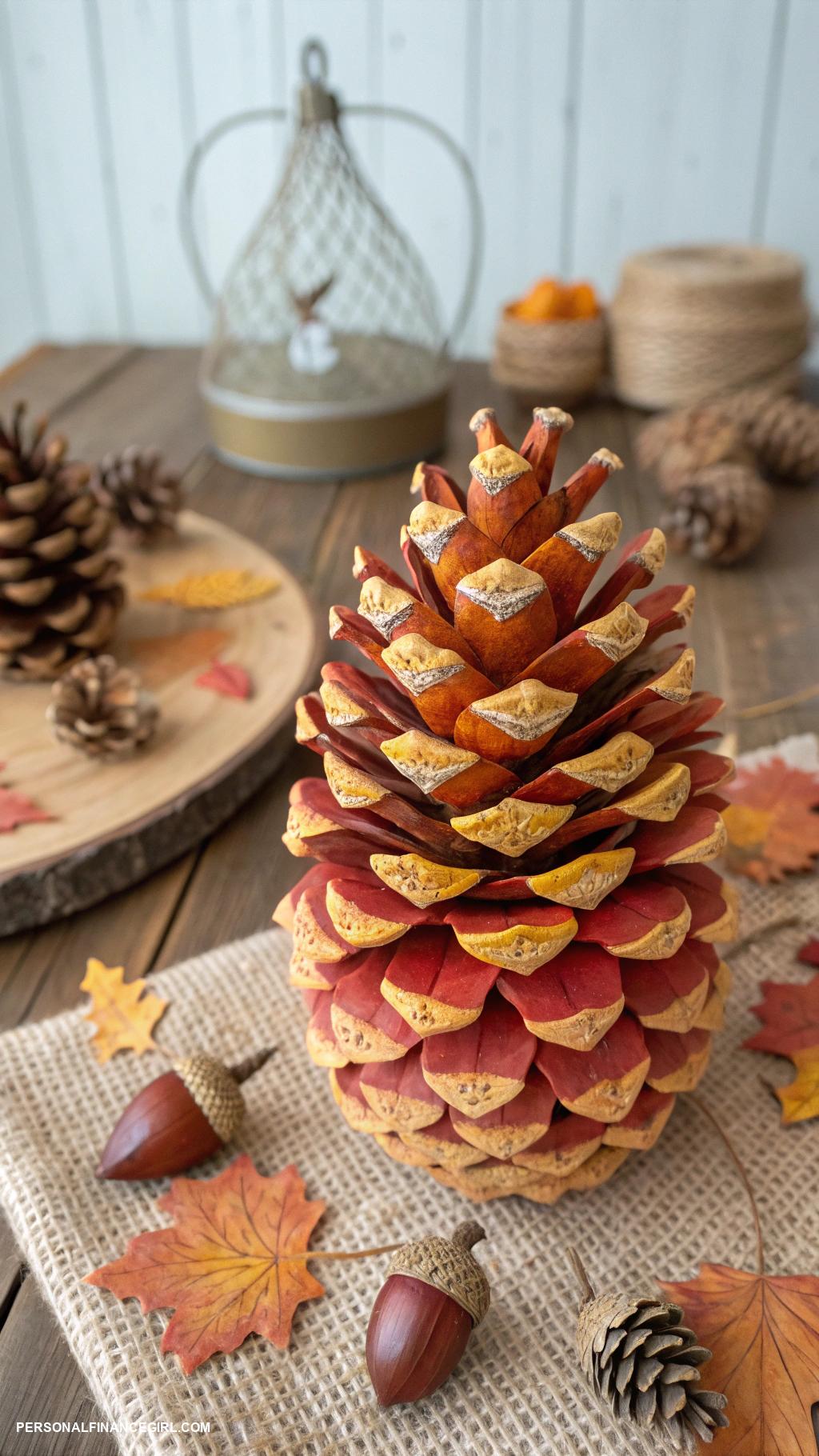 cheap fall crafts for kids Painted pinecones for autumn decoration