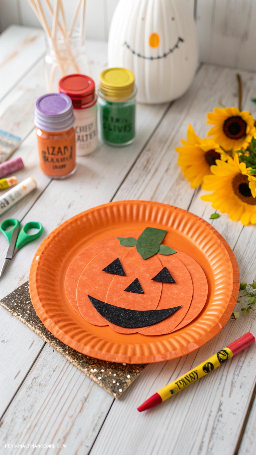 cheap fall crafts for kids Pumpkin paper plate crafts