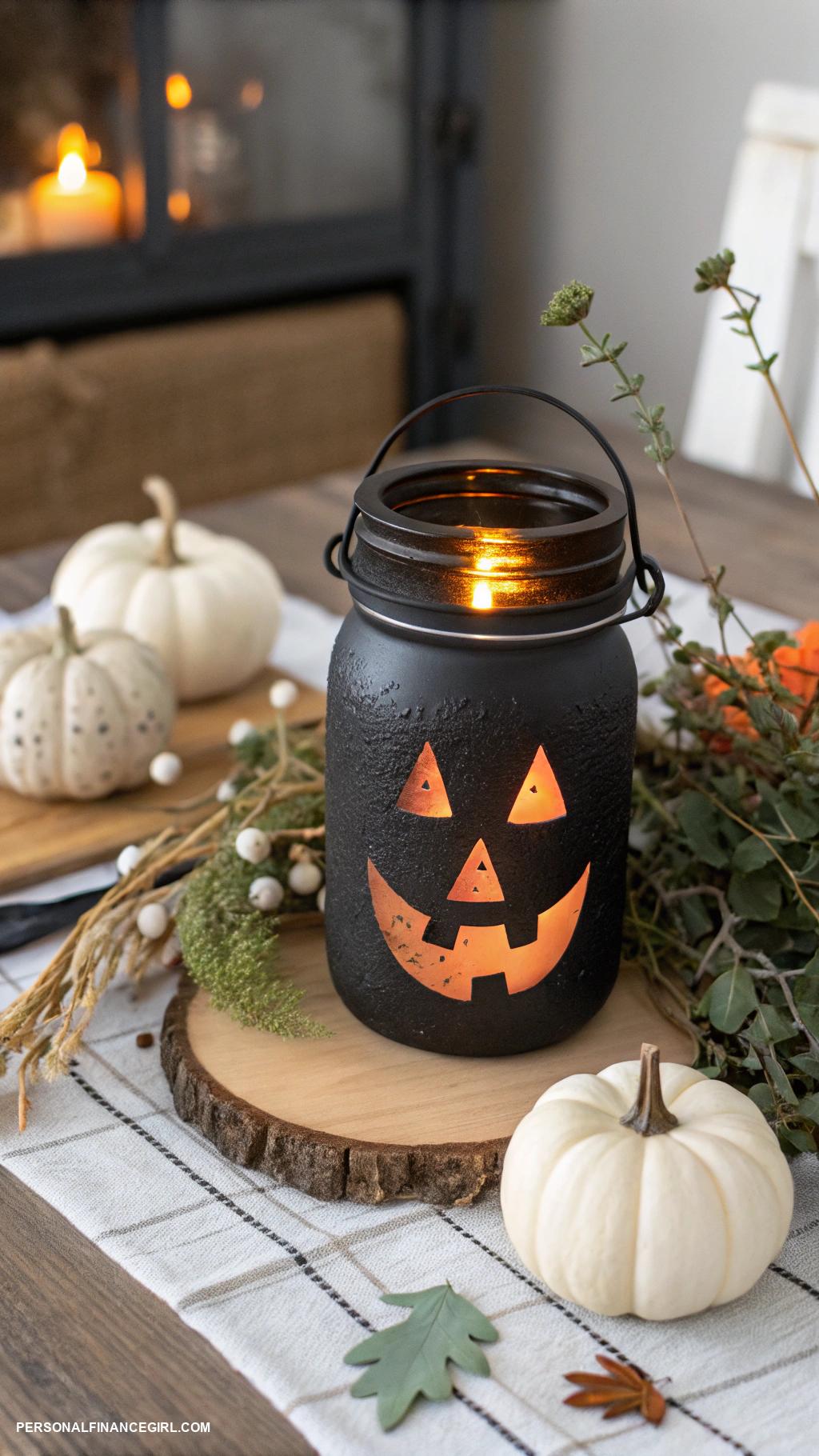 cheap fall crafts for kids Recycled jar lanterns for Halloween