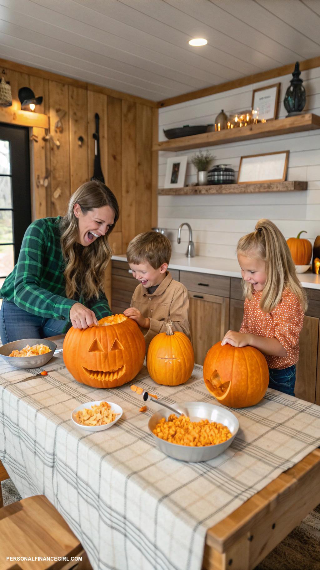 cheap fall family photo ideas Carving pumpkins together