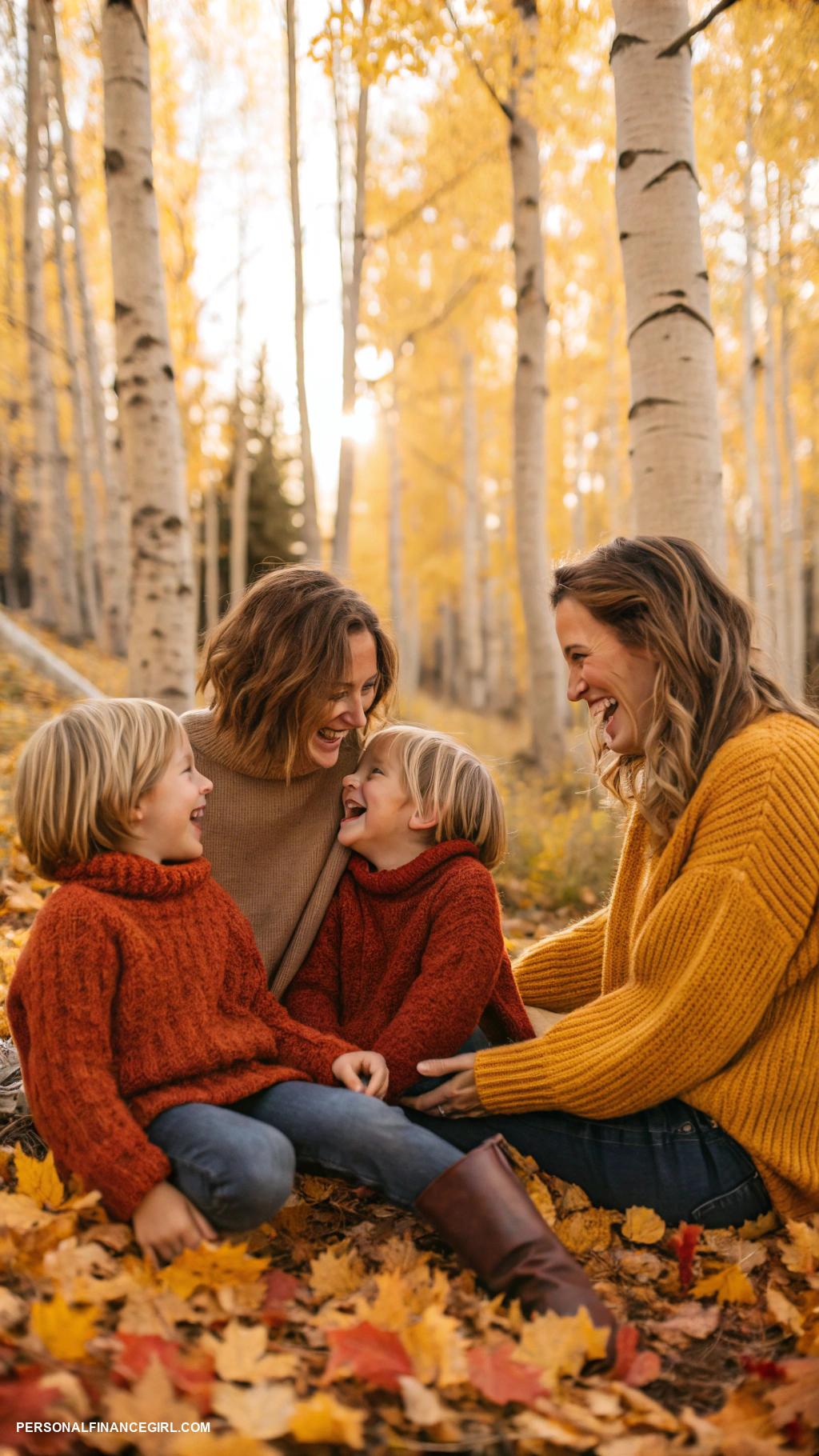 cheap fall family photo ideas Matching sweaters in the woods