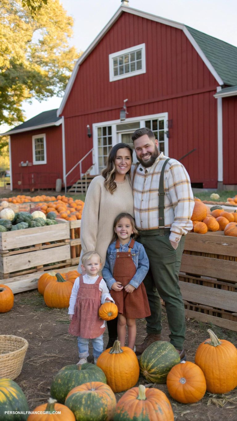 cheap fall family photo ideas Pumpkin patch family portrait