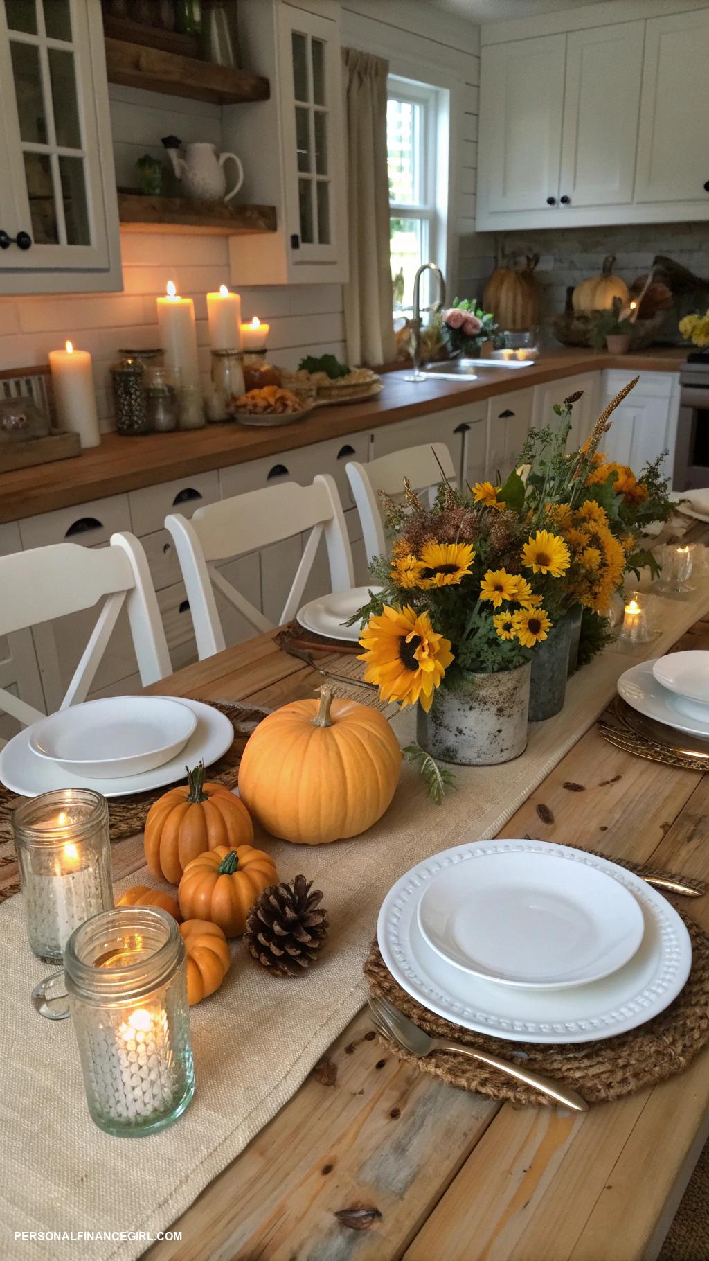 cheap fall family photo ideas Thanksgiving dinner table setup