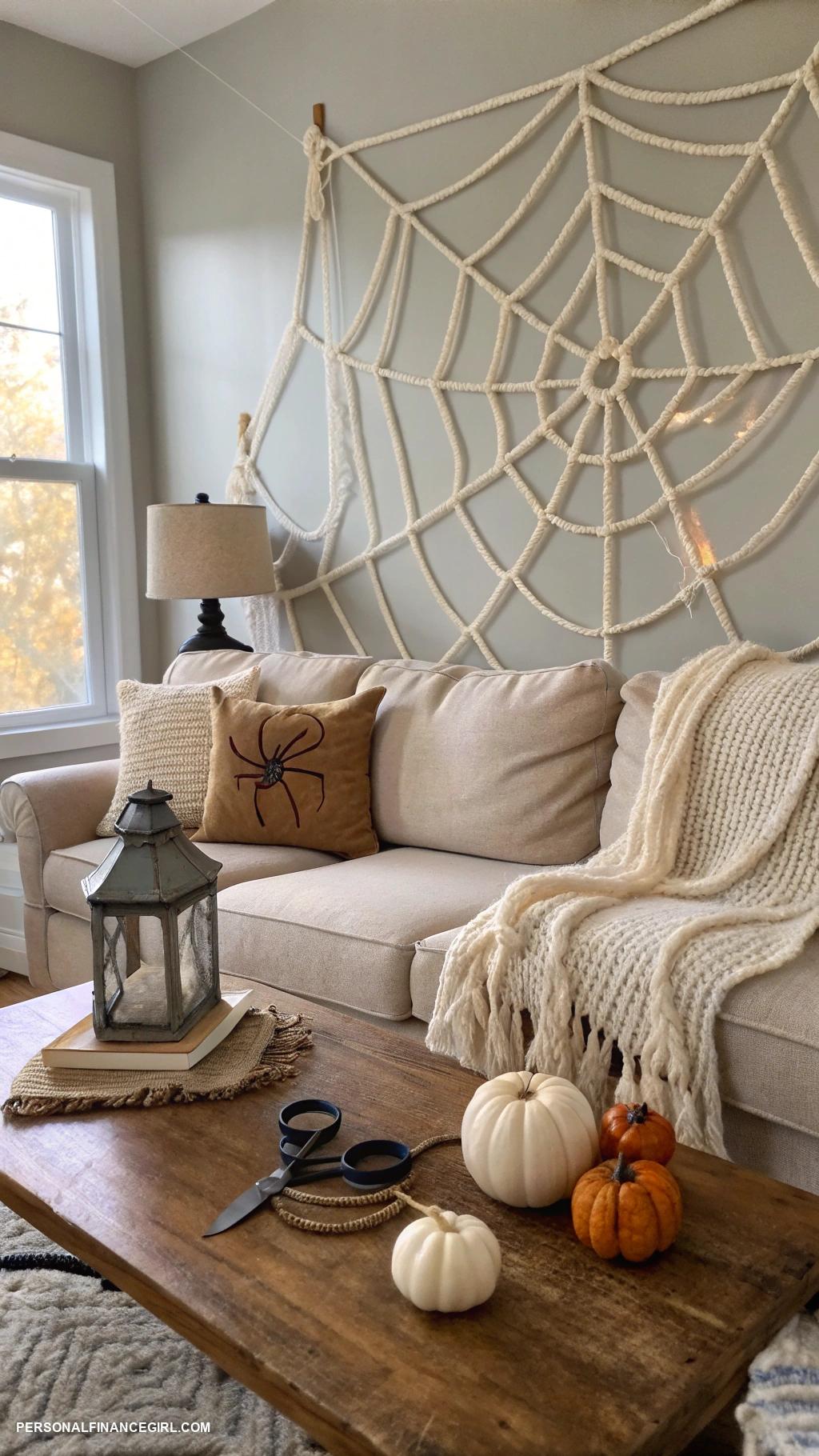 cheap halloween crafts for kids DIY spider webs using yarn and scissors