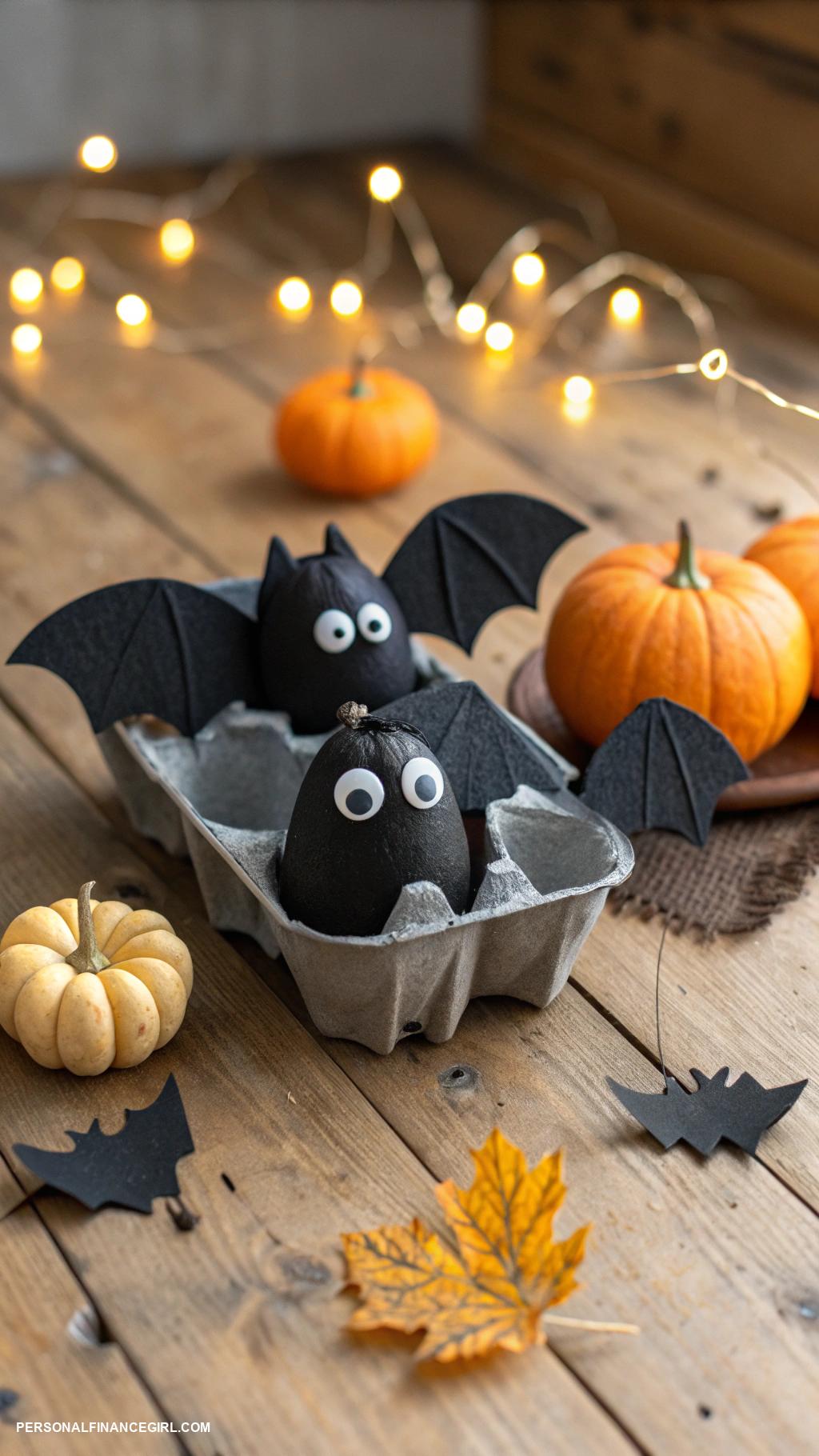 cheap halloween crafts for kids Egg carton bats with googly eyes