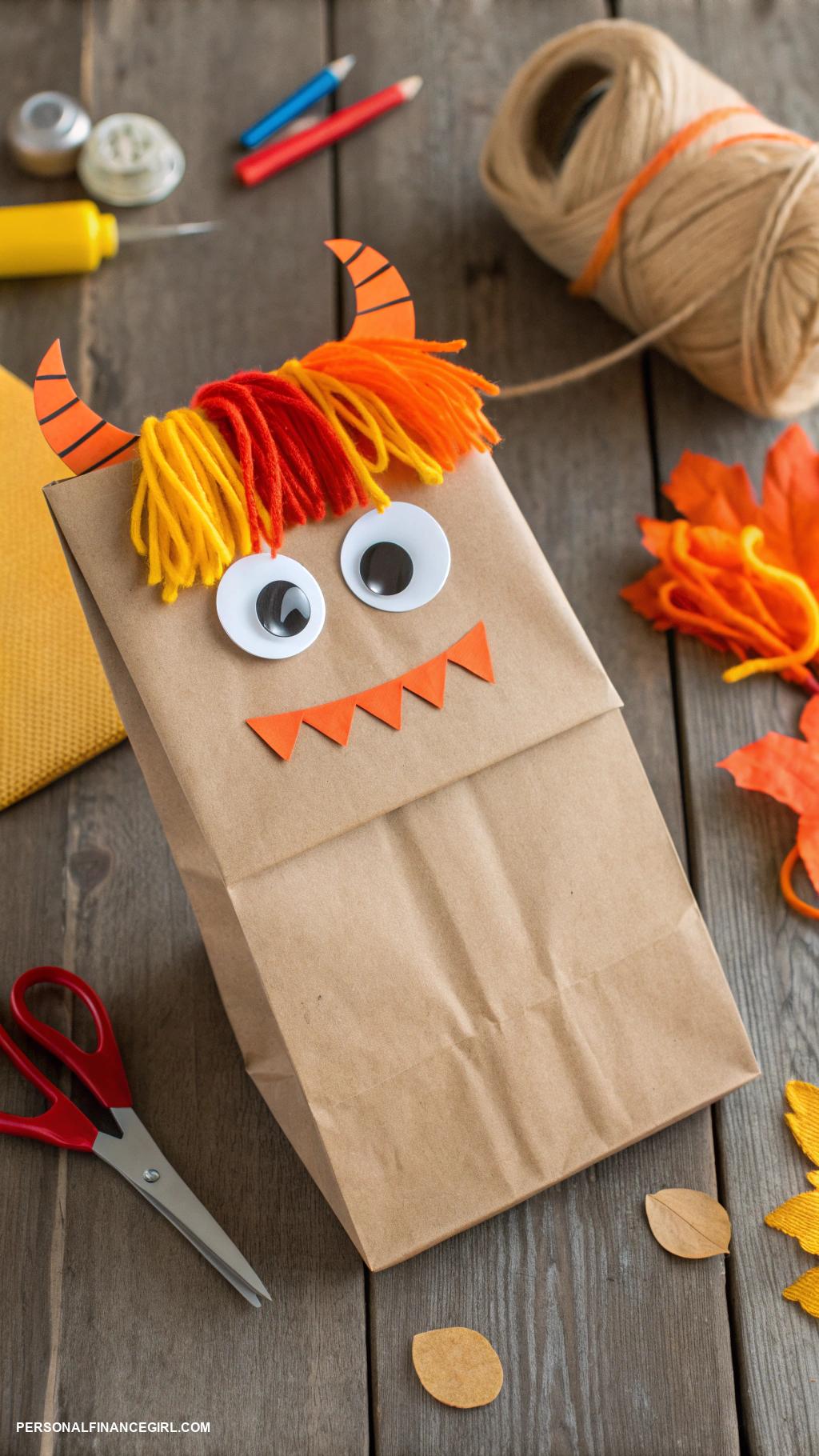 cheap halloween crafts for kids Paper bag monster puppets