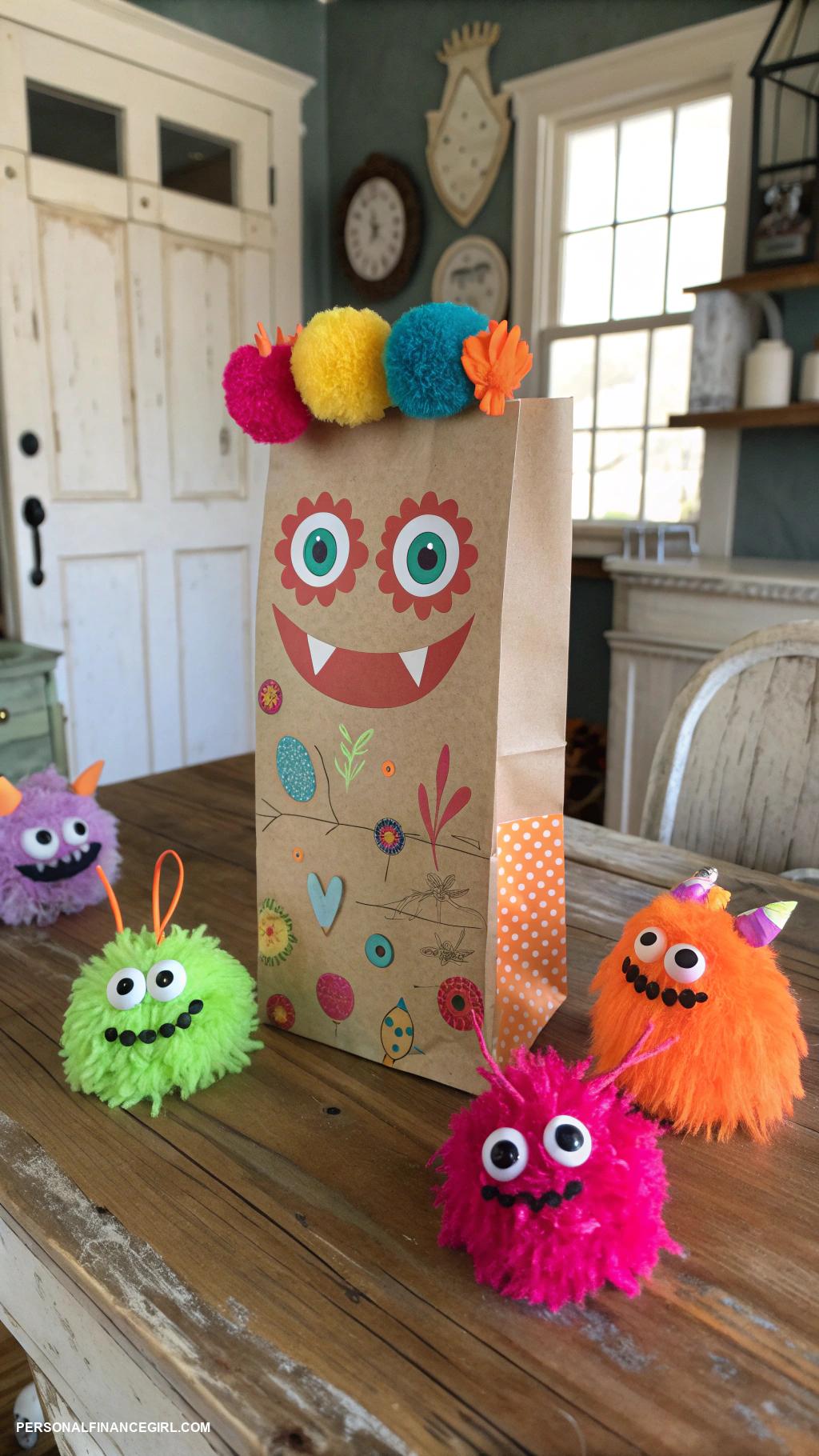 cheap halloween crafts for kids Paper bag monsters with colorful decorations