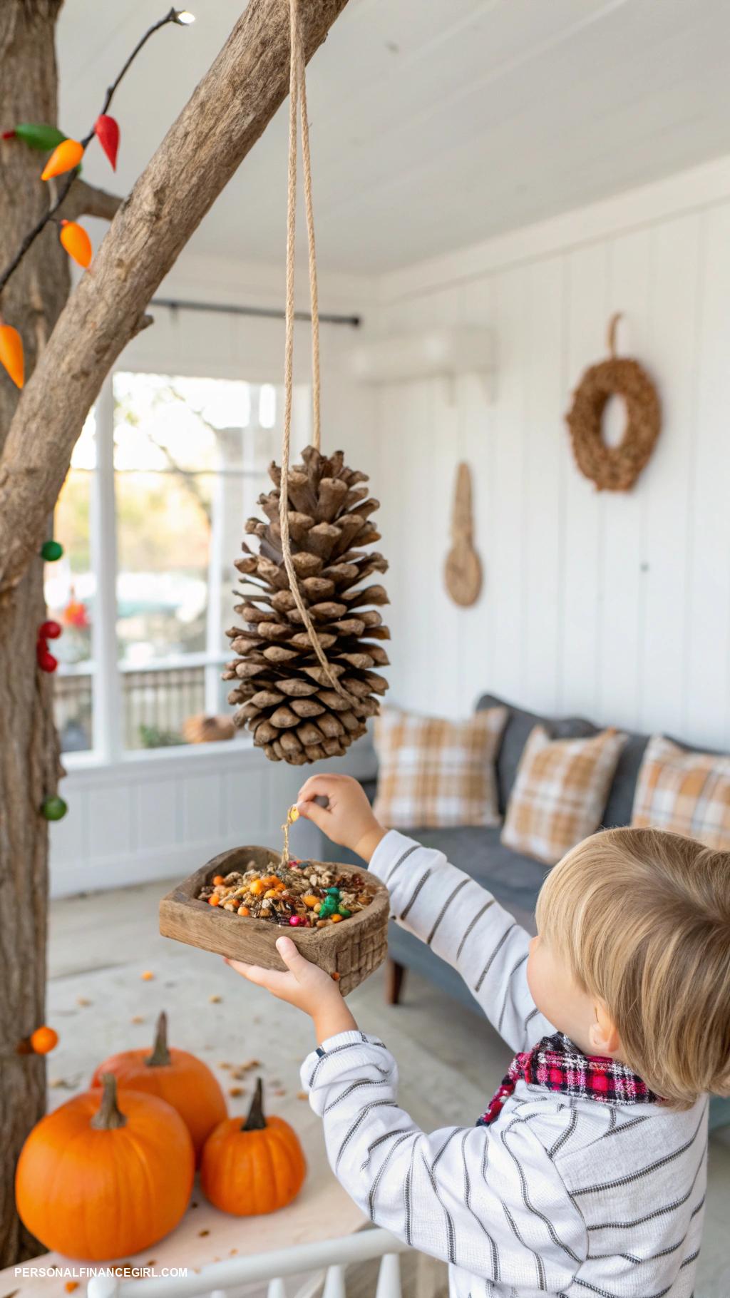 cheap thanksgiving crafts for kids Pine cone bird feeders