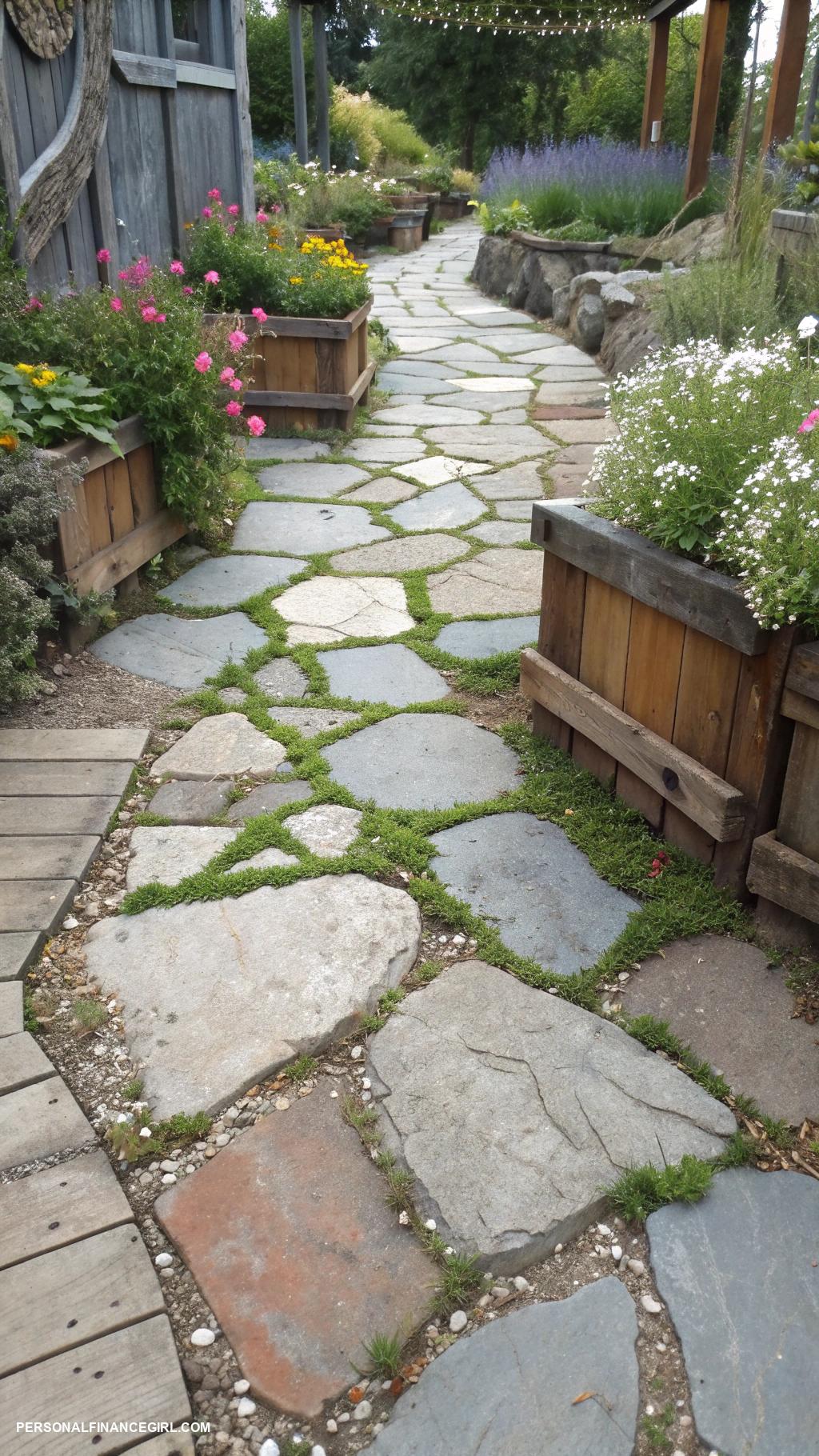 cheap walkway ideas Repurposed concrete pieces for mosaic