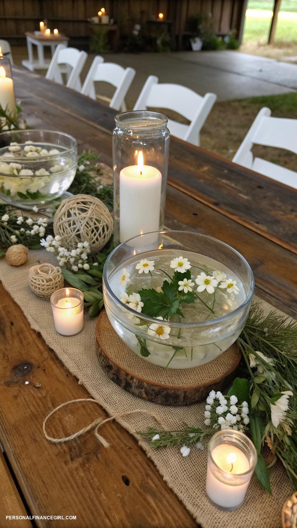 cheap wedding centerpieces Floating candles in glass bowls