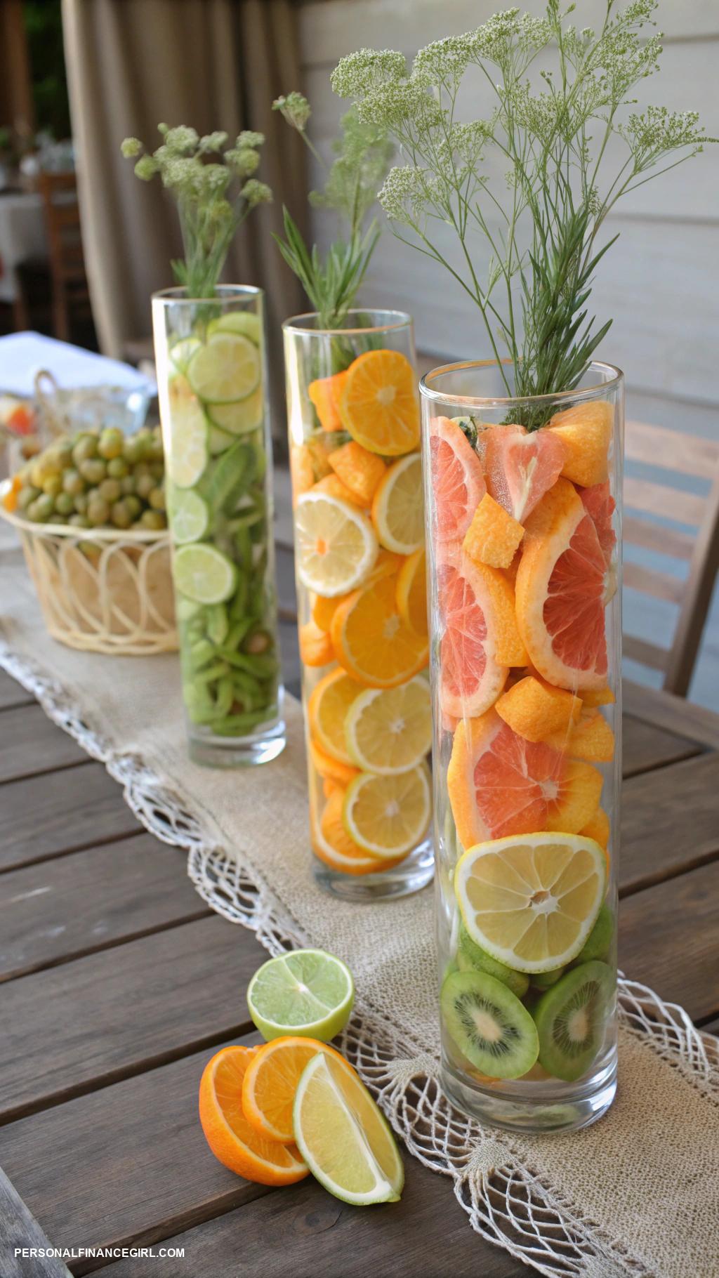 cheap wedding centerpieces Fruit slices in clear vases