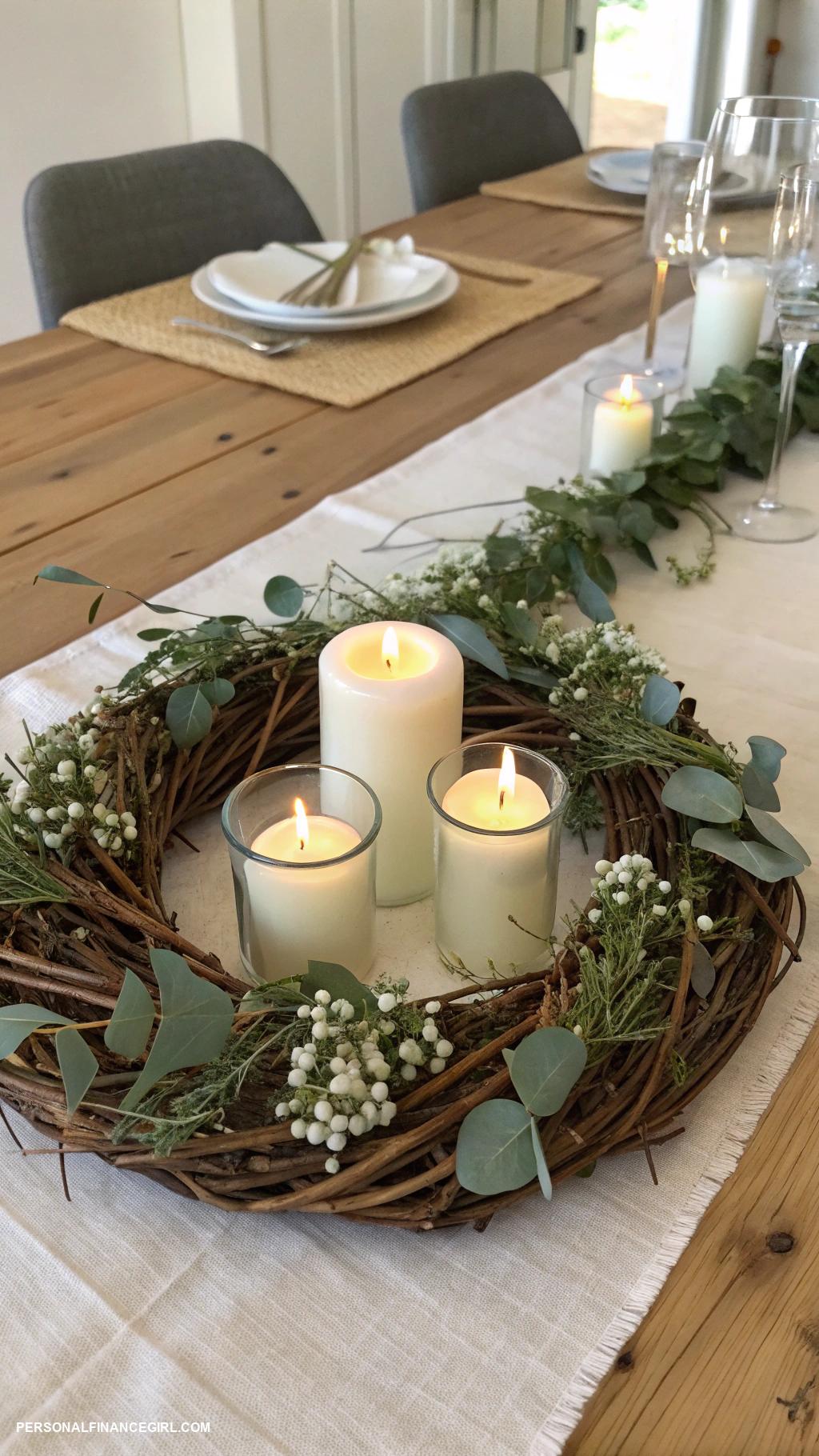 cheap wedding centerpieces Grapevine wreath with candles