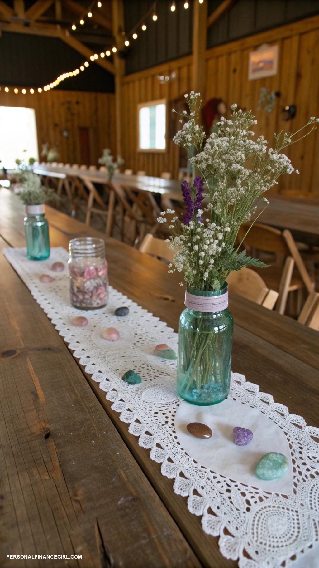 cheap wedding centerpieces Table scattered with colorful stones