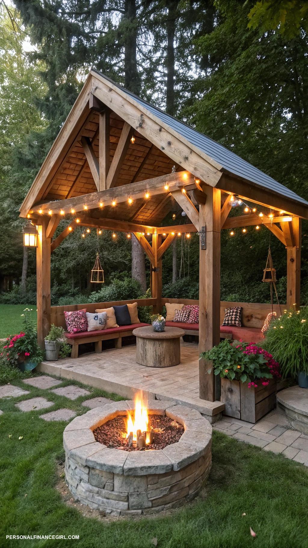 diy gazebo ideas cheap Add a fire pit for cozy evenings