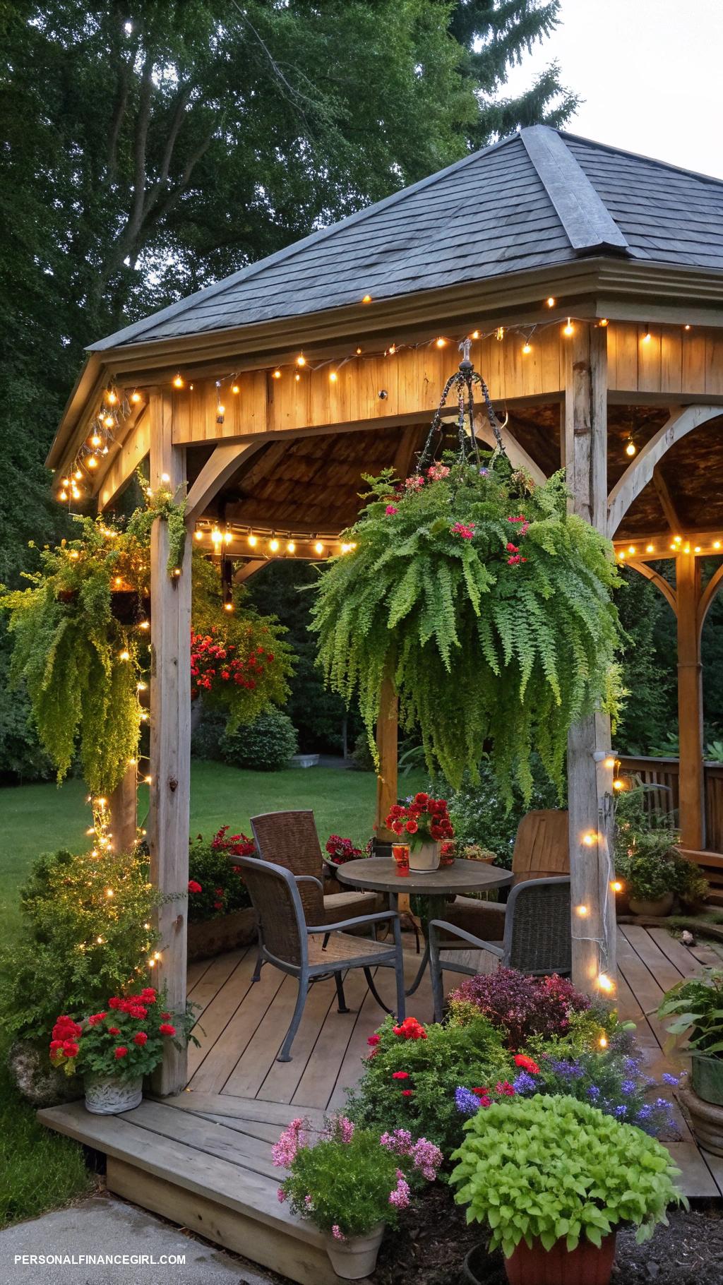diy gazebo ideas cheap Decorate with hanging plants for ambiance