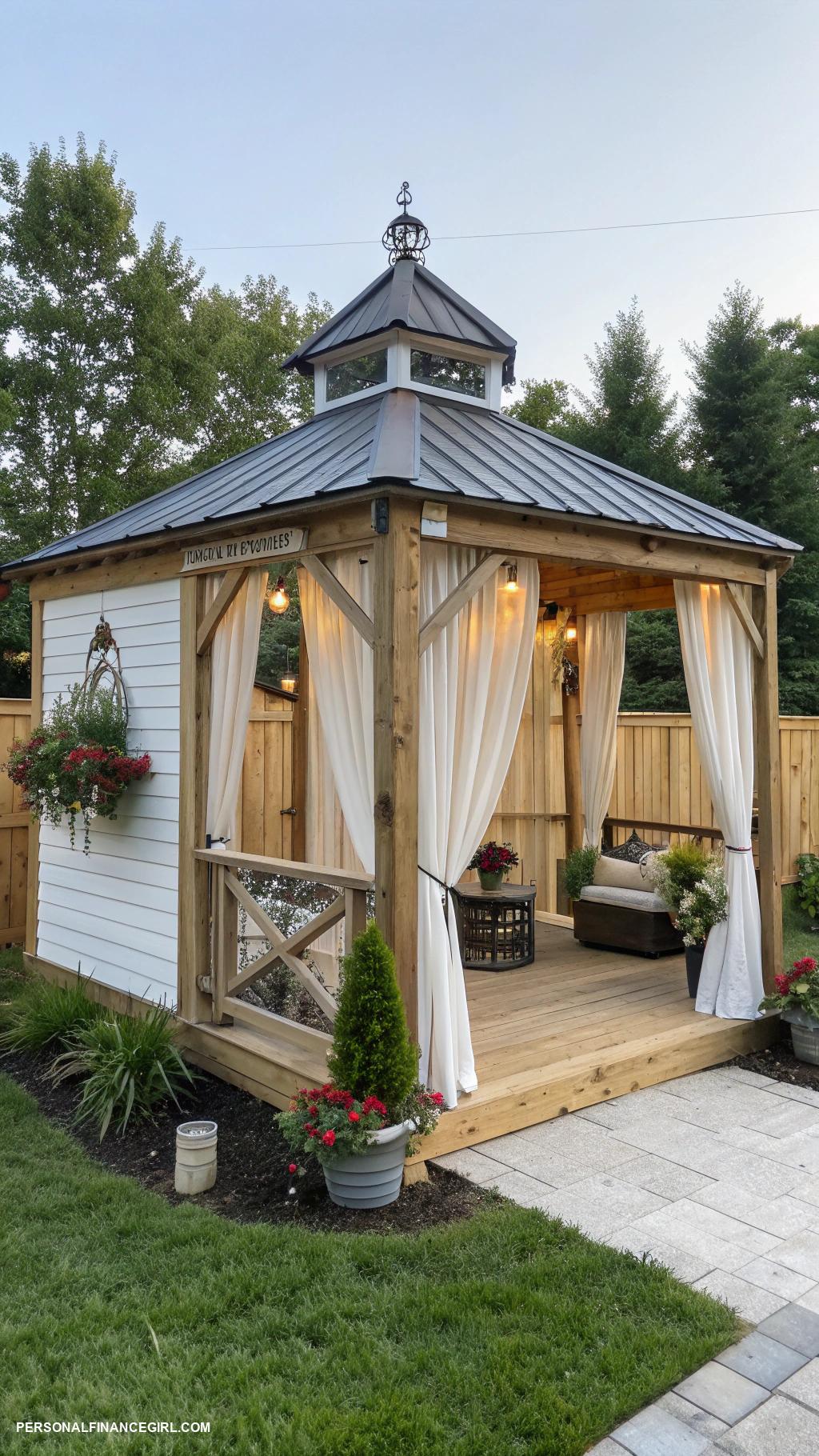 diy gazebo ideas cheap Incorporate curtains for added privacy and style