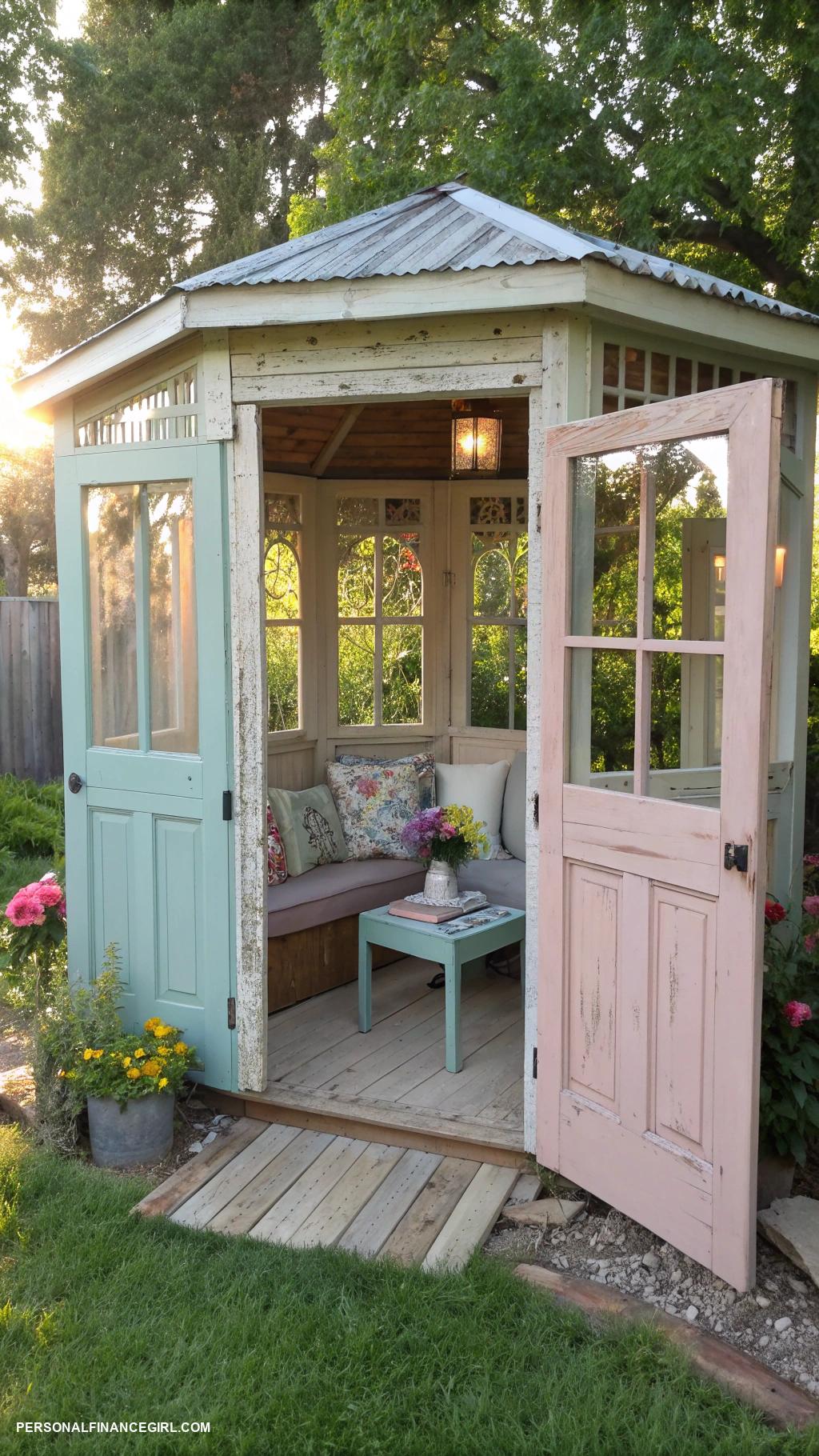 diy gazebo ideas cheap Repurpose old doors as walls and roof