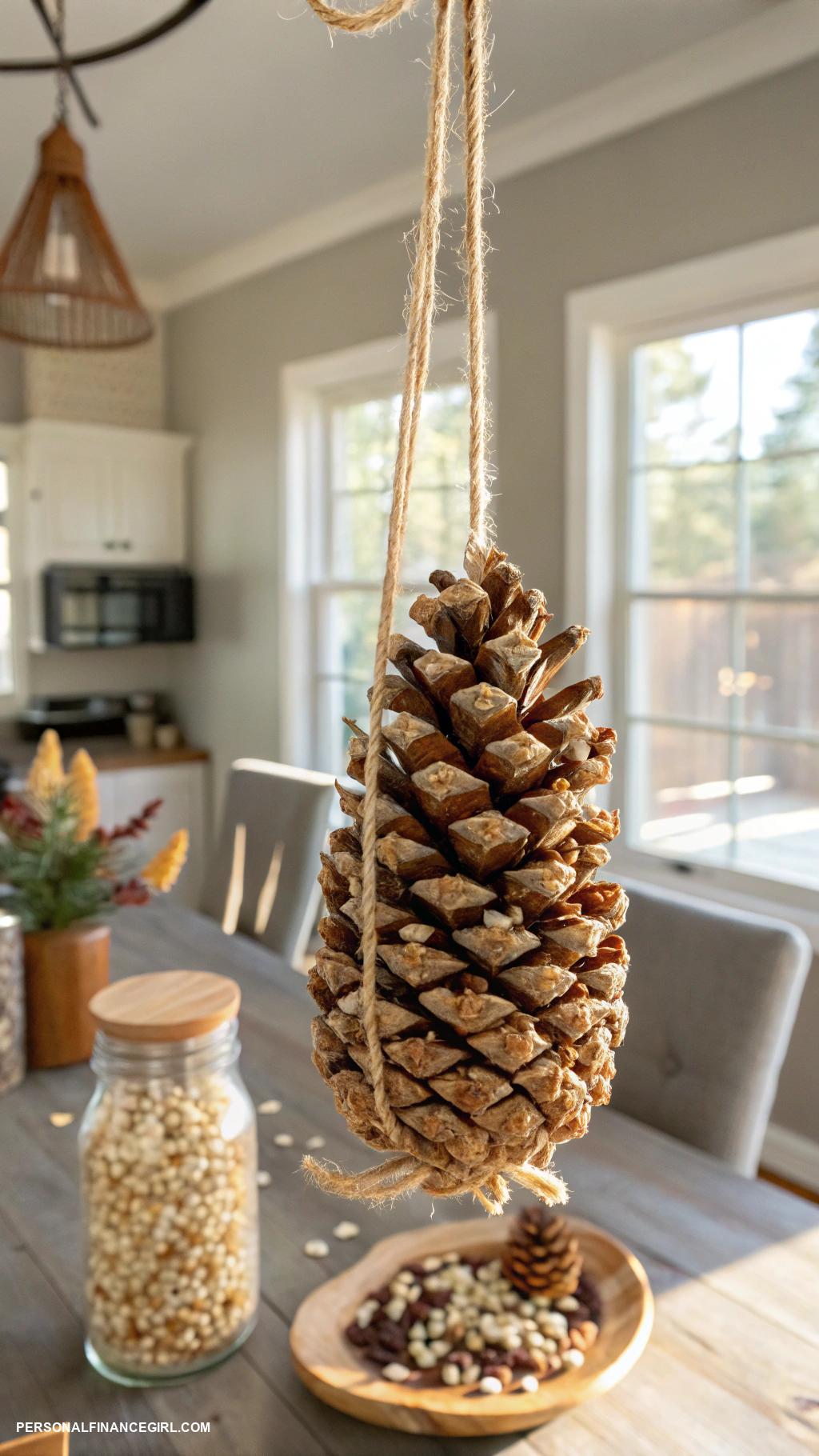 frugal crafts Pinecone bird feeders