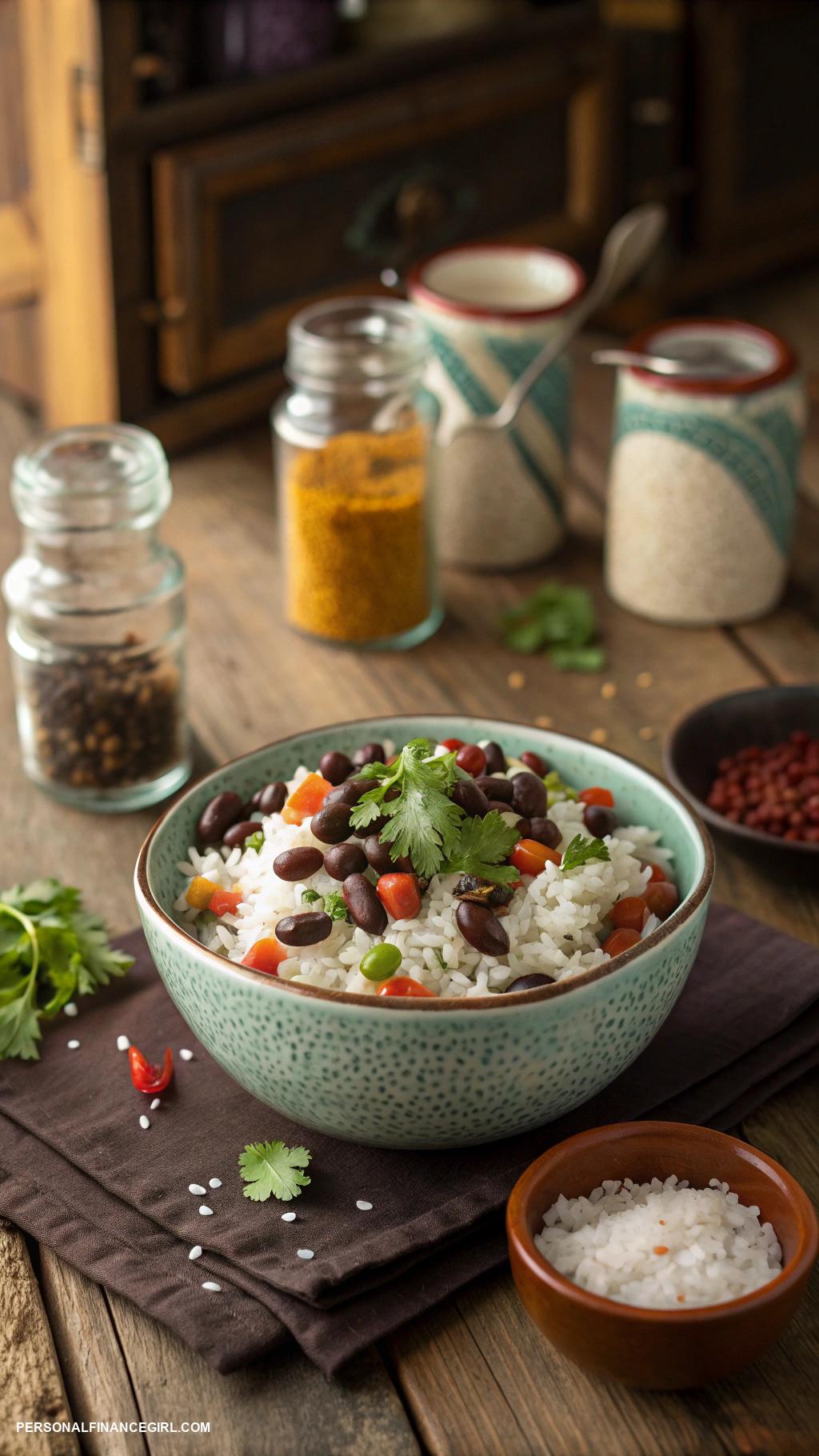 low cost meals Rice and beans with seasoning