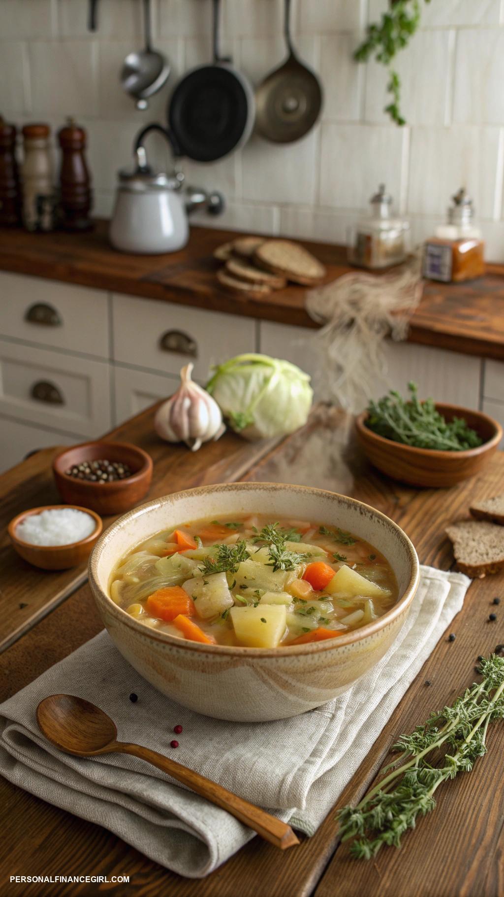 cheap meals on a budget Cabbage soup with seasonings