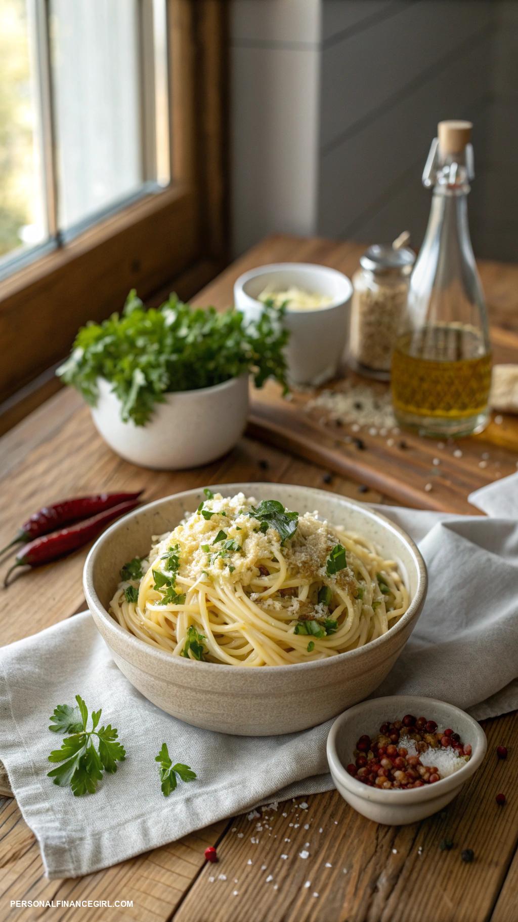 cheap meals on a budget Pasta with garlic and olive oil