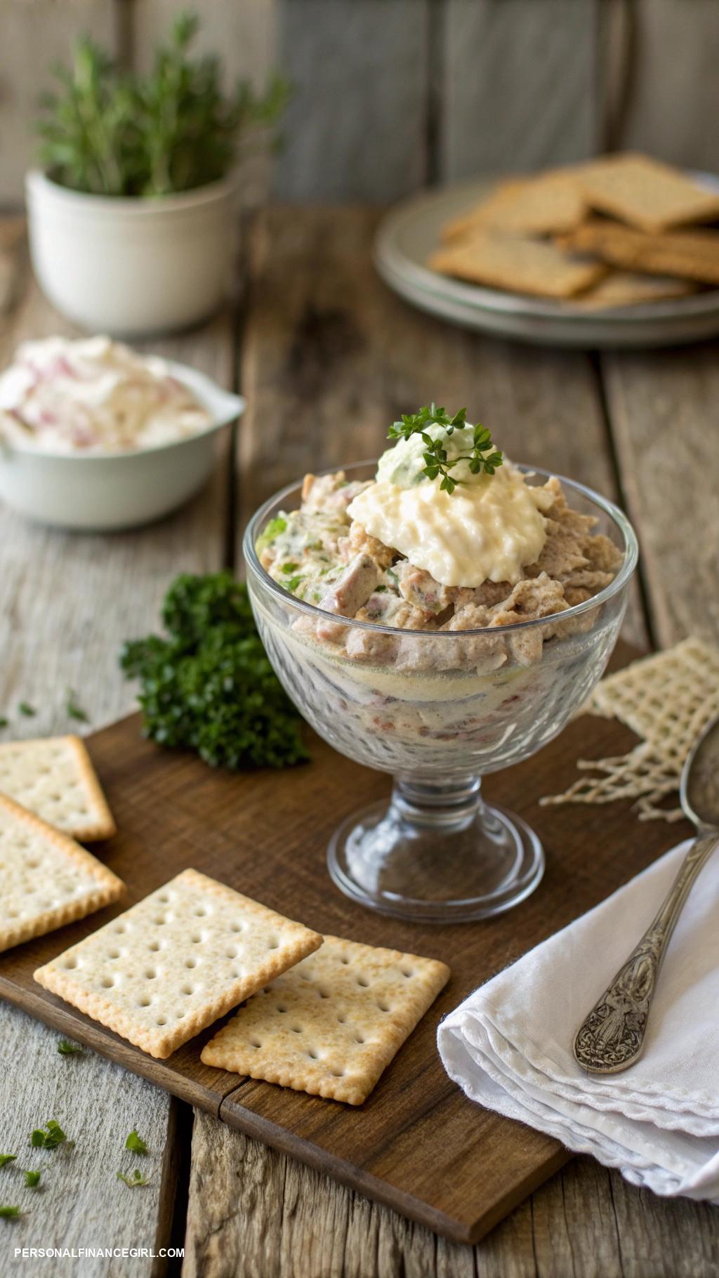 cheap meals on a budget Tuna salad with mayonnaise and crackers
