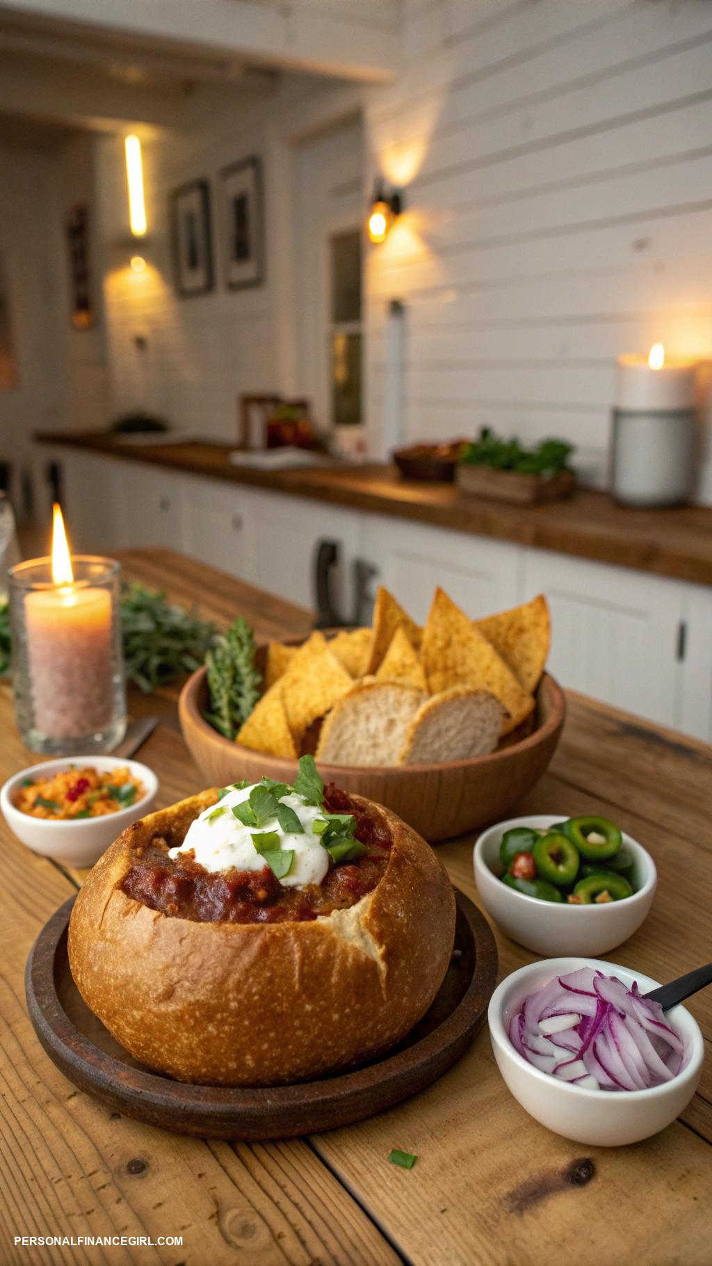 cheap wedding food ideas Chili served in bread bowls