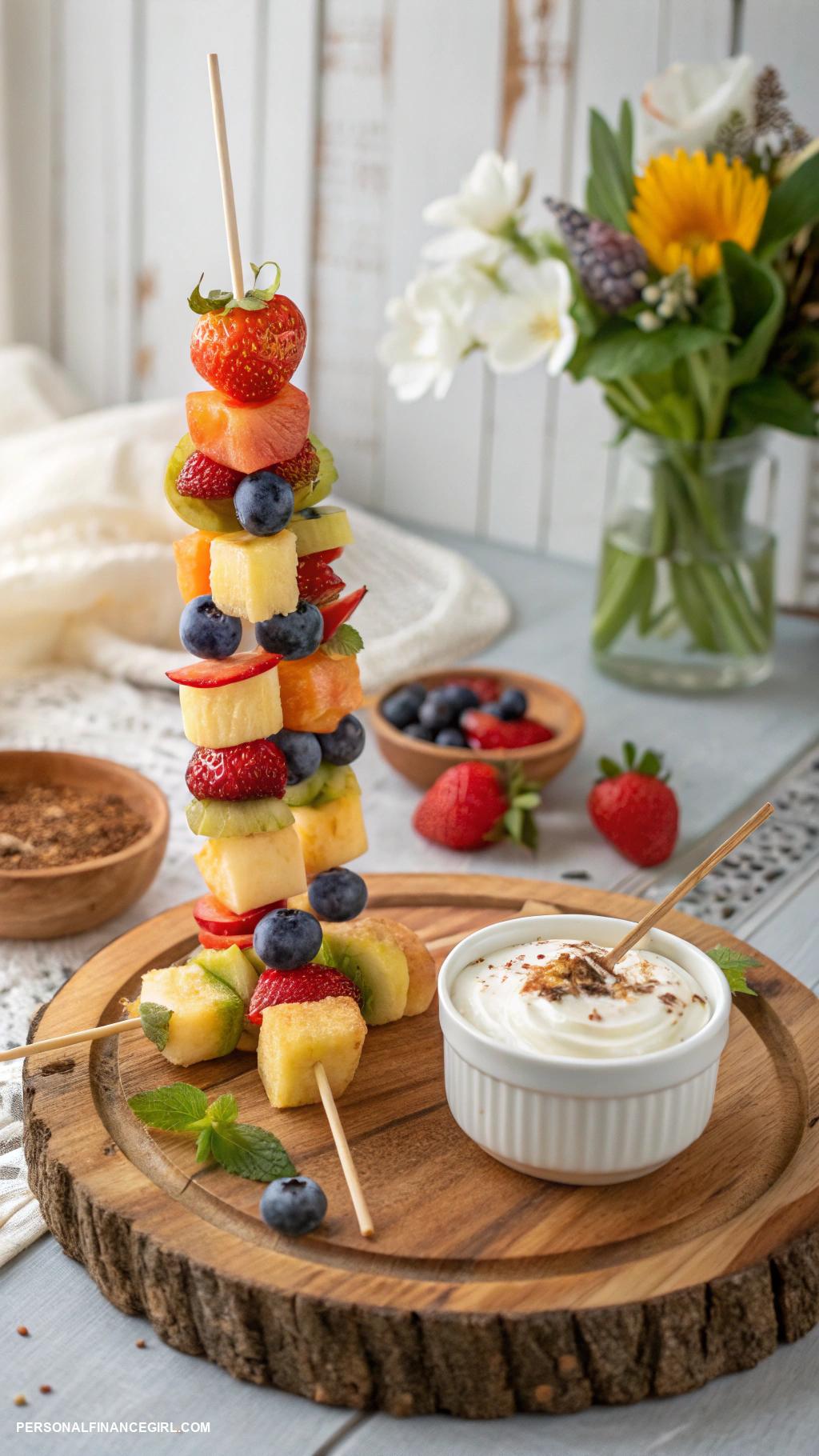 cheap wedding food ideas Fruit skewers with yogurt dip