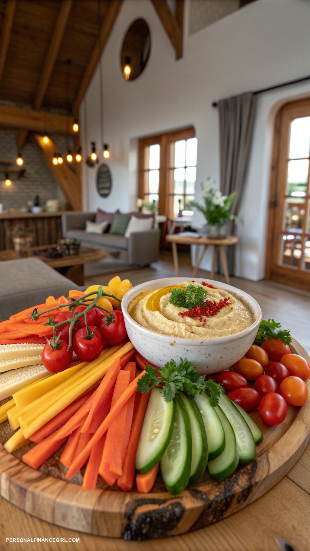 cheap wedding food ideas Vegetable platter with hummus dip