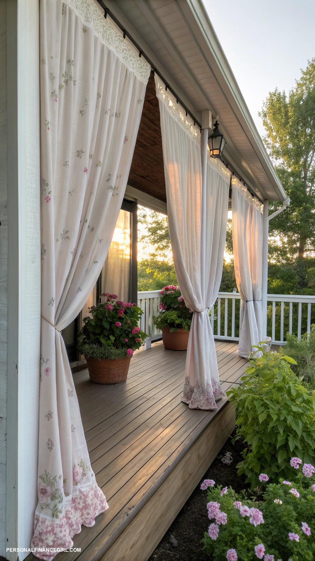 deck skirting ideas cheap Use inexpensive fabric and create drapes