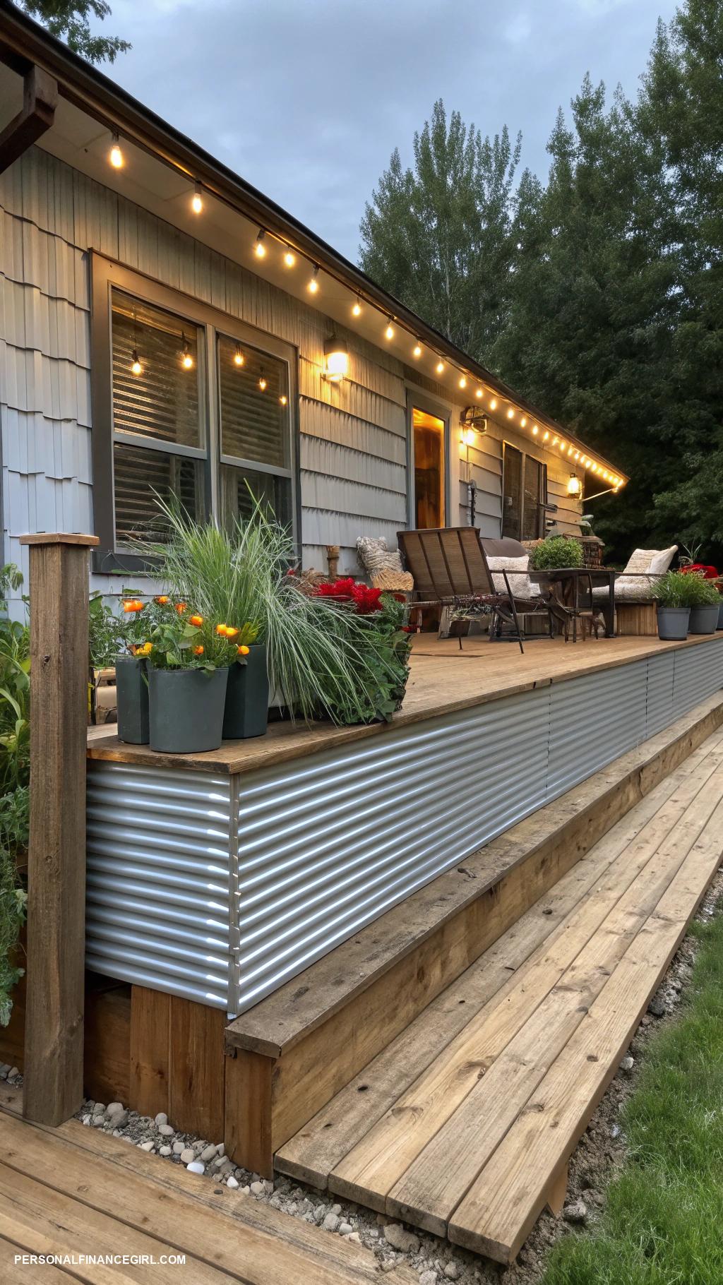 deck skirting ideas cheap Use recycled corrugated metal for a modern touch