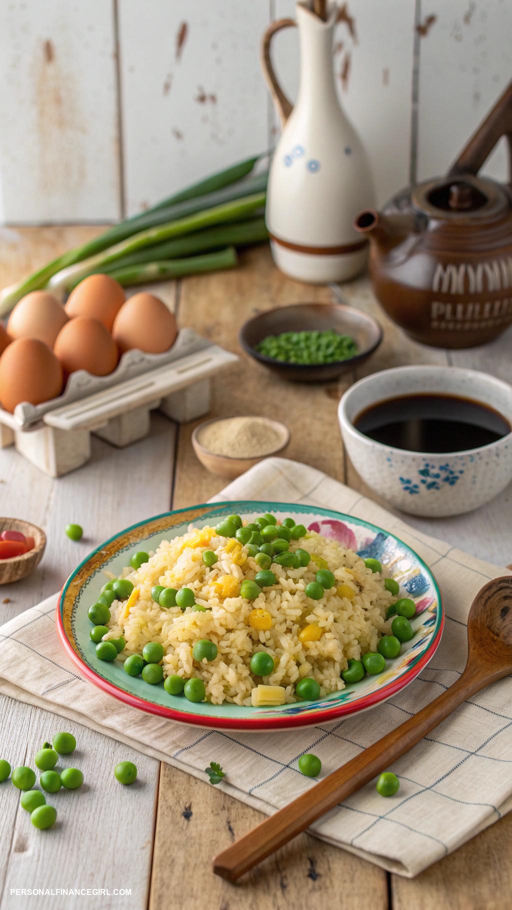 poverty meals Egg fried rice with frozen peas