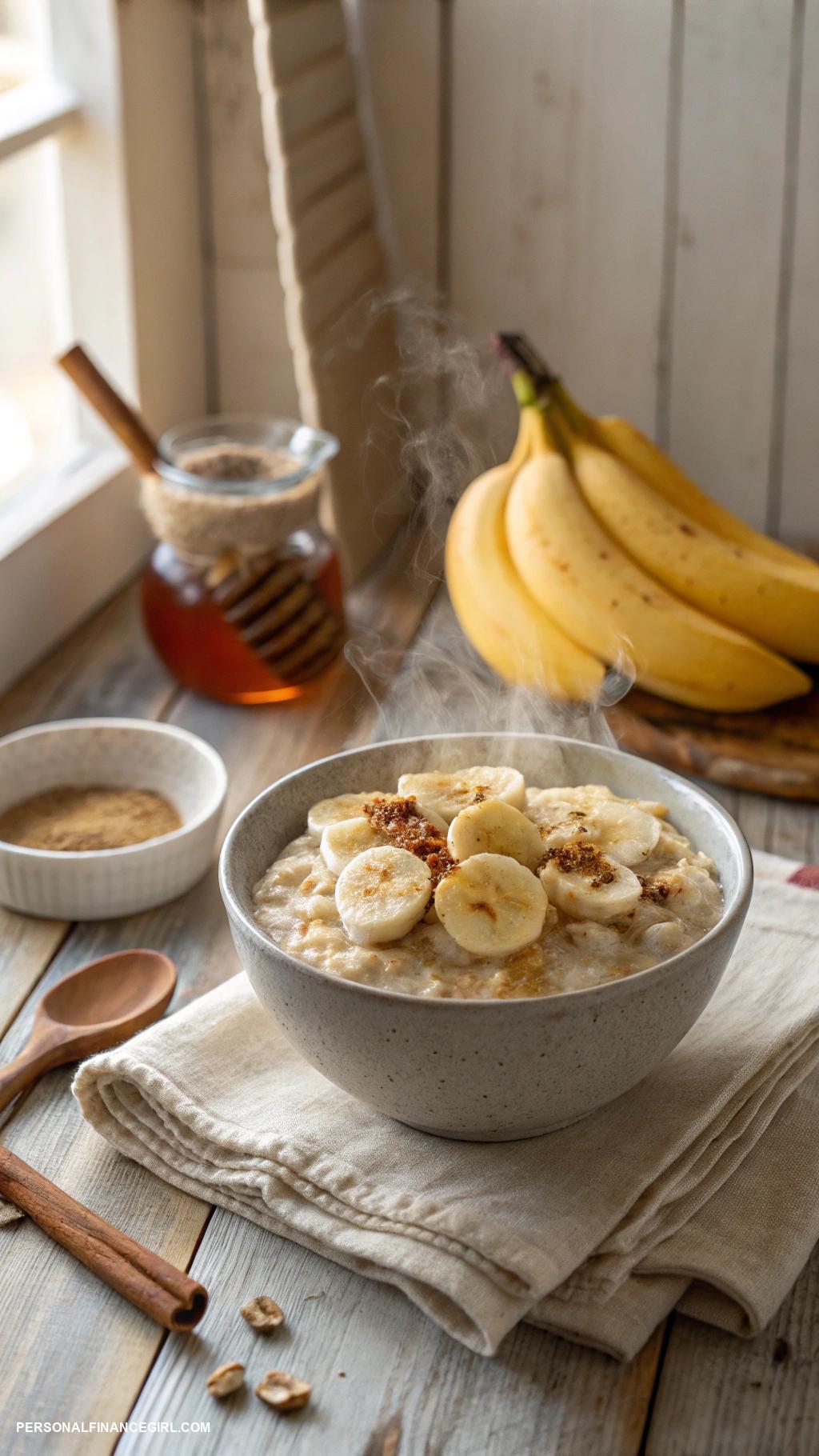 poverty meals Oatmeal with banana and cinnamon