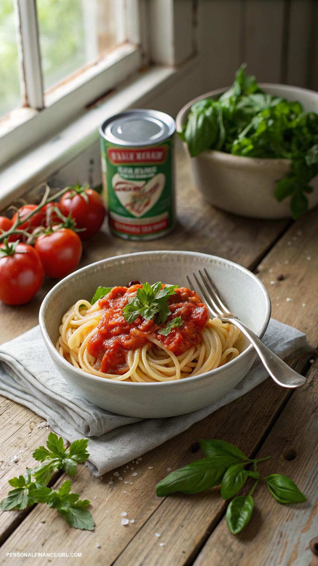 poverty meals Pasta with canned tomato sauce